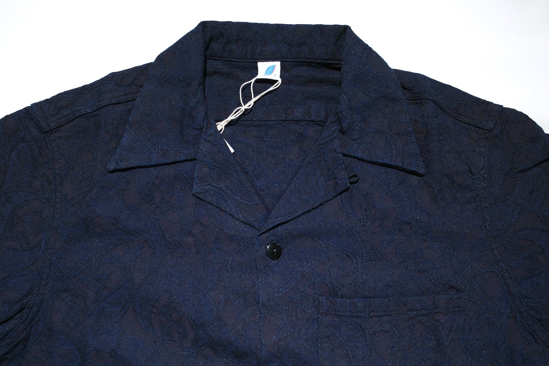 Pure Blue Japan 8oz Indigo Dyed "Paisley" Jacquard S/S Open Collar Shirt