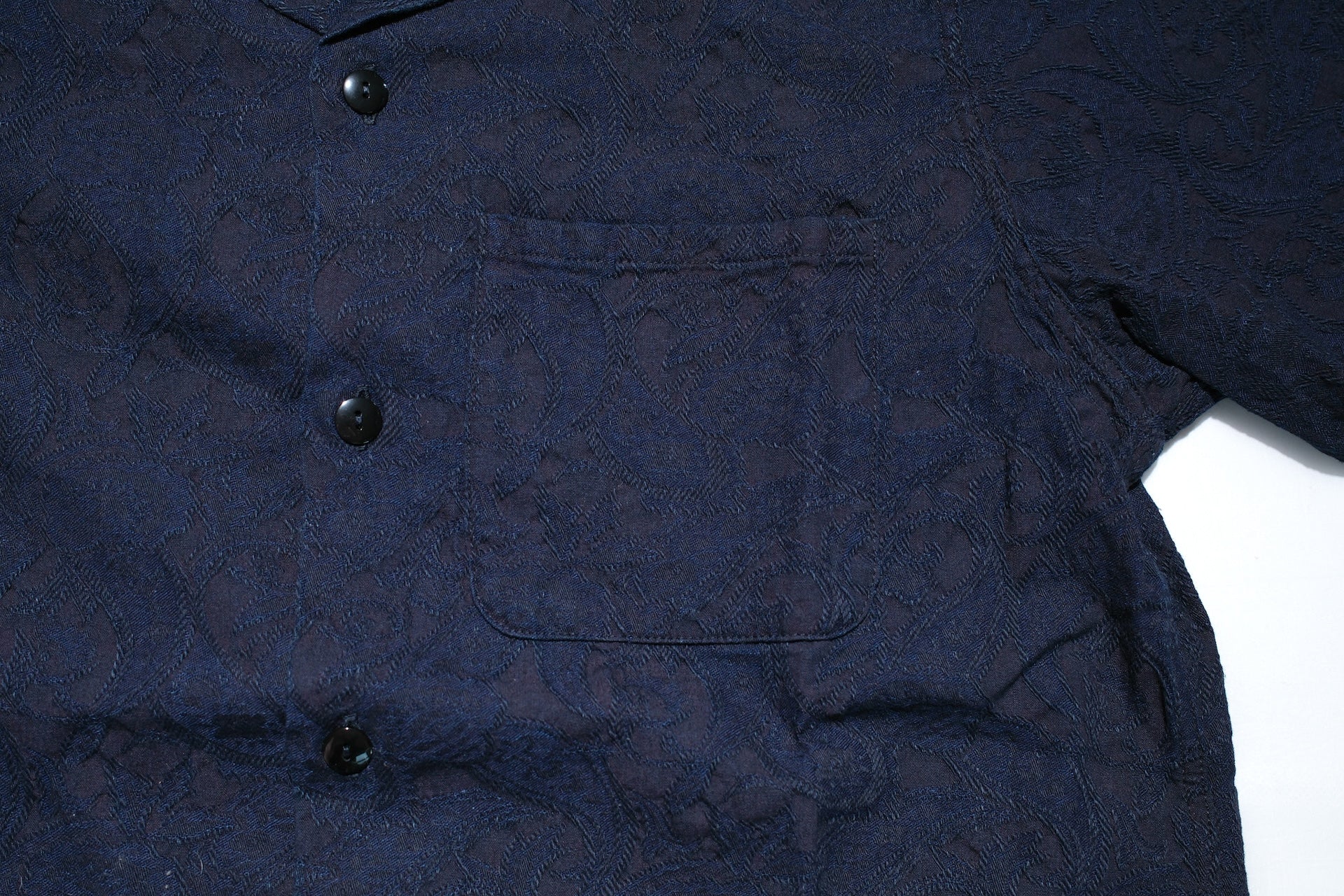 Pure Blue Japan 8oz Indigo Dyed "Paisley" Jacquard S/S Open Collar Shirt