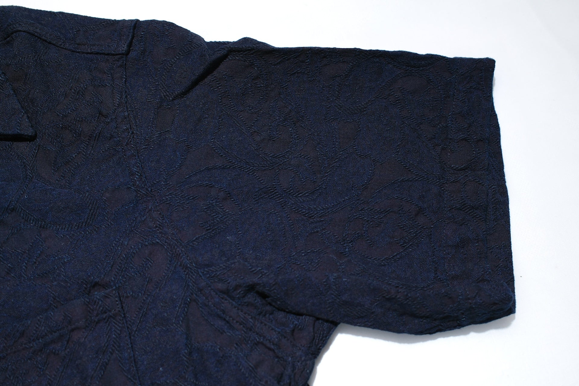 Pure Blue Japan 8oz Indigo Dyed "Paisley" Jacquard S/S Open Collar Shirt