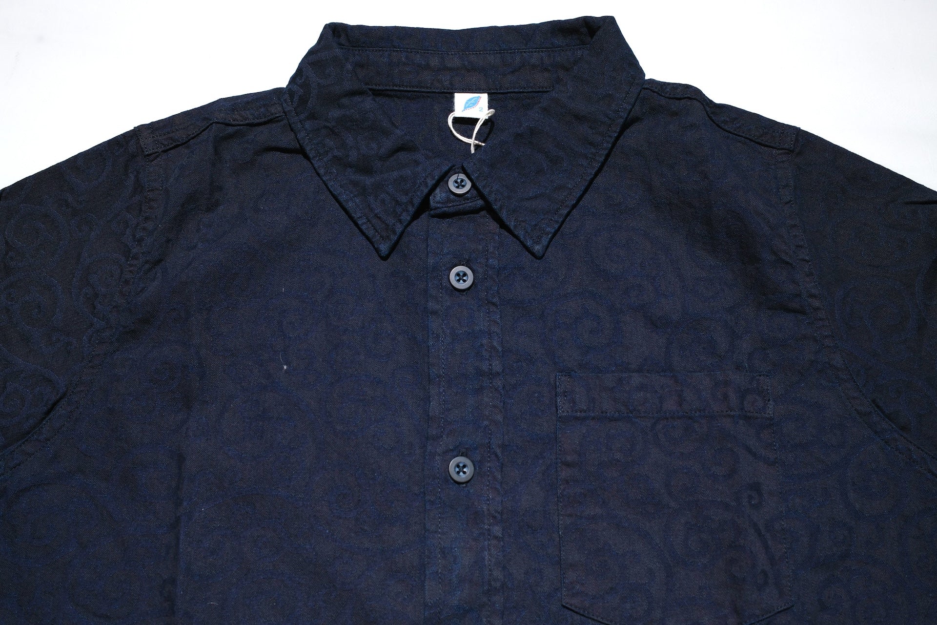 Pure Blue Japan 8oz Indigo Dyed "Arabesque" Jacquard Oxford Shirt