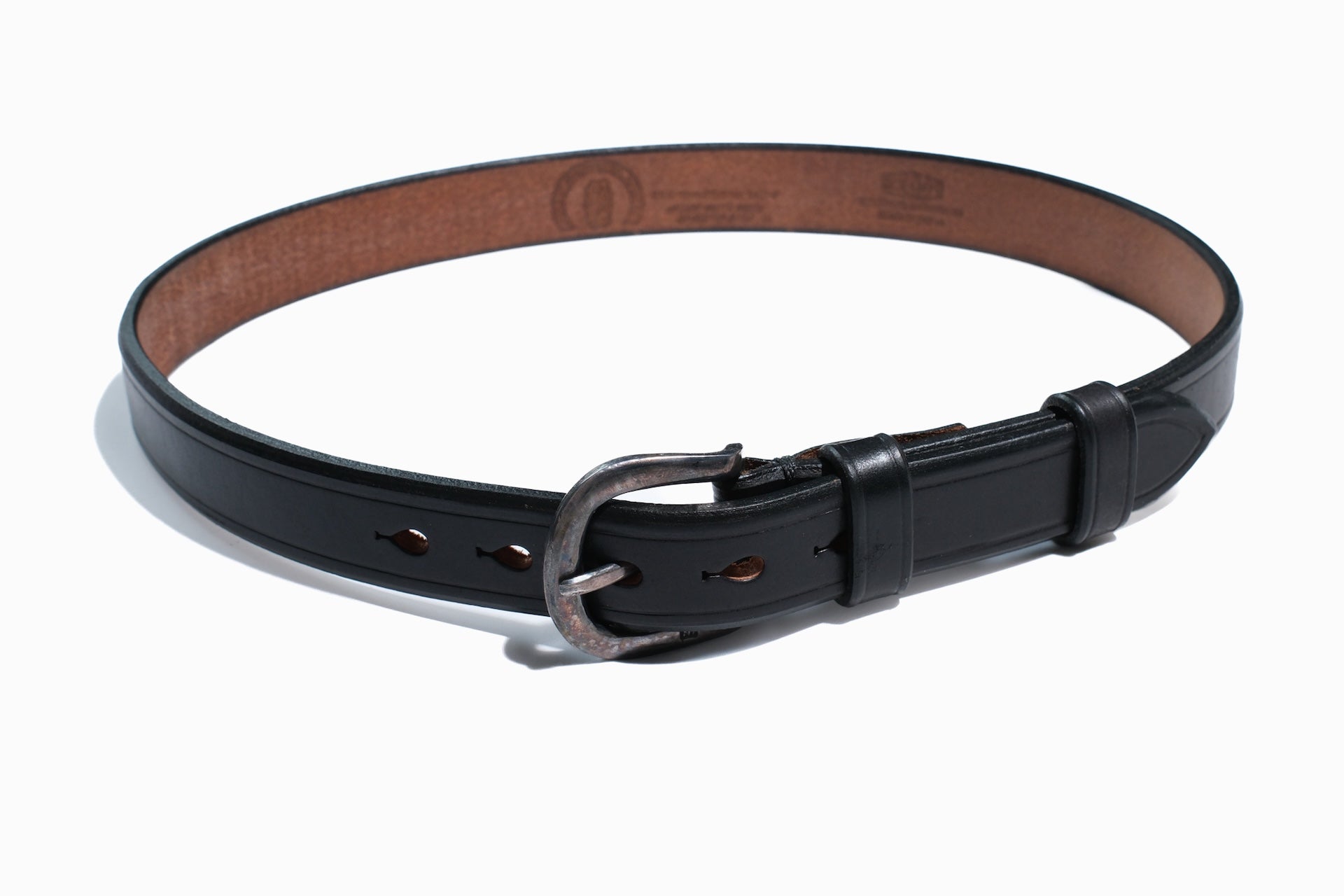 Cramp by Ginkawaten "Horseshoe-Buckle" UK Saddle Cowhide Belt (Black Tea-core)