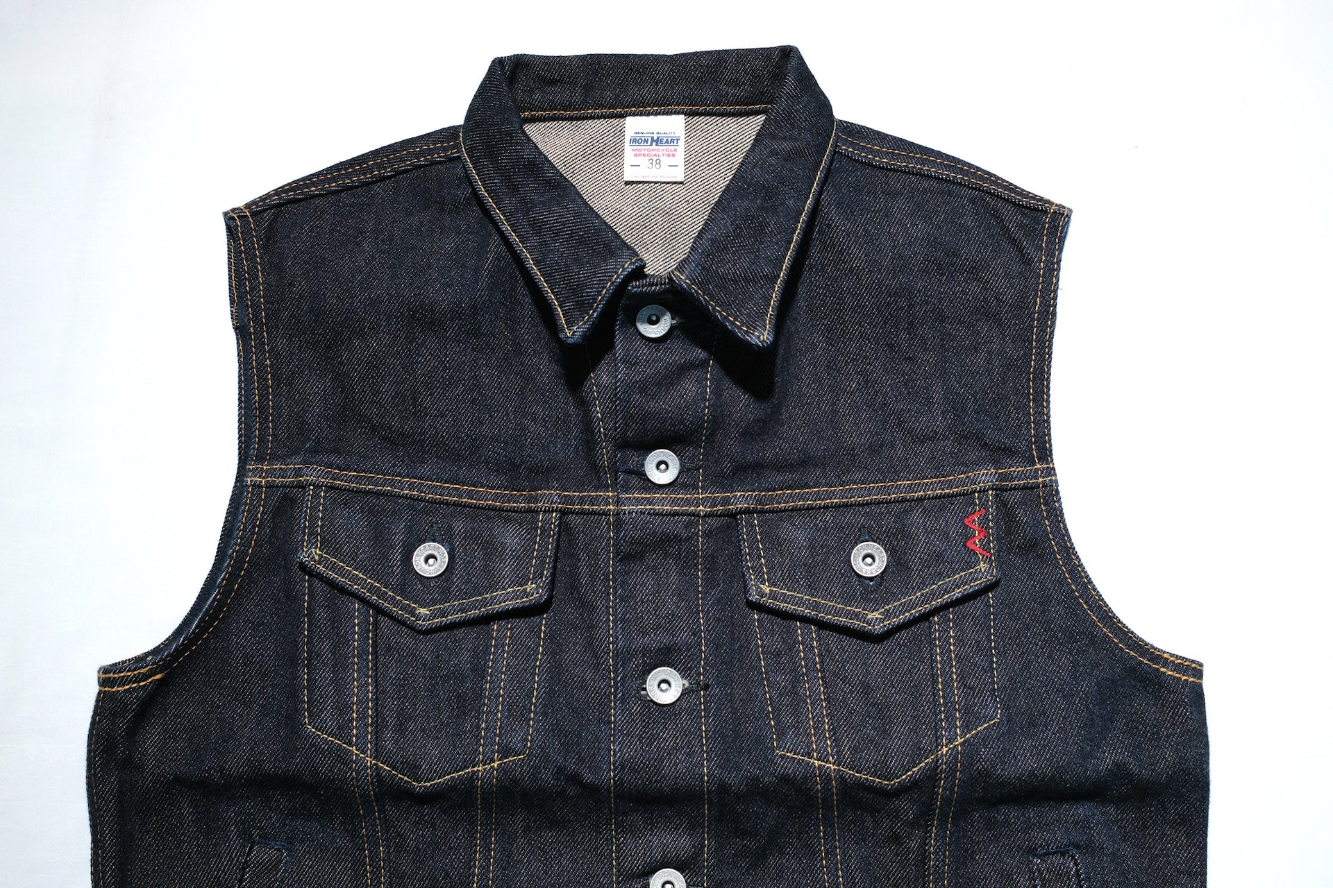 Iron Heart 21oz "Signature" Indigo Dyed Denim Modified Trucker Vest