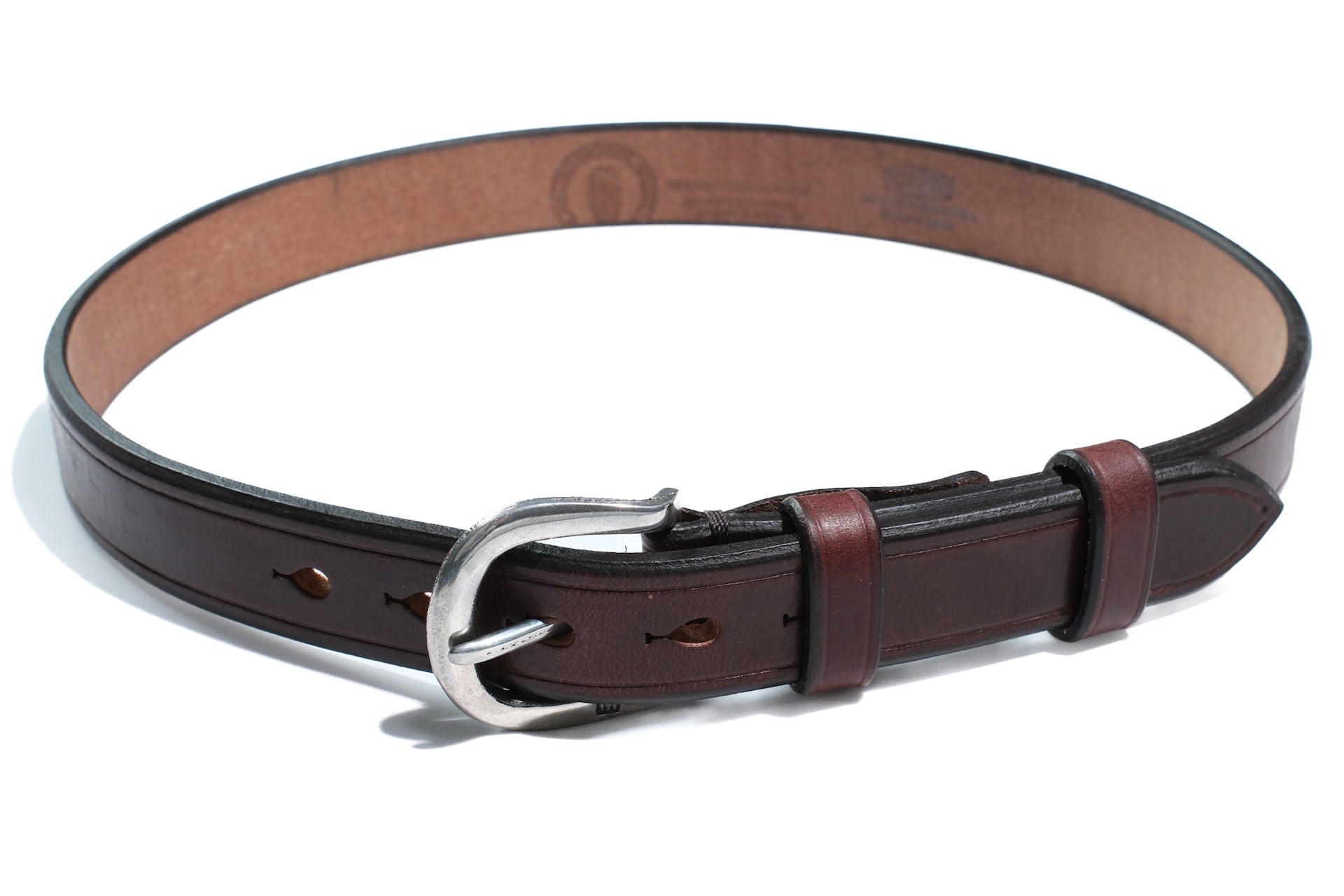 Cramp by Ginkawaten "Horseshoe-Buckle" UK Saddle Cowhide Belt (Brown Tea-core)