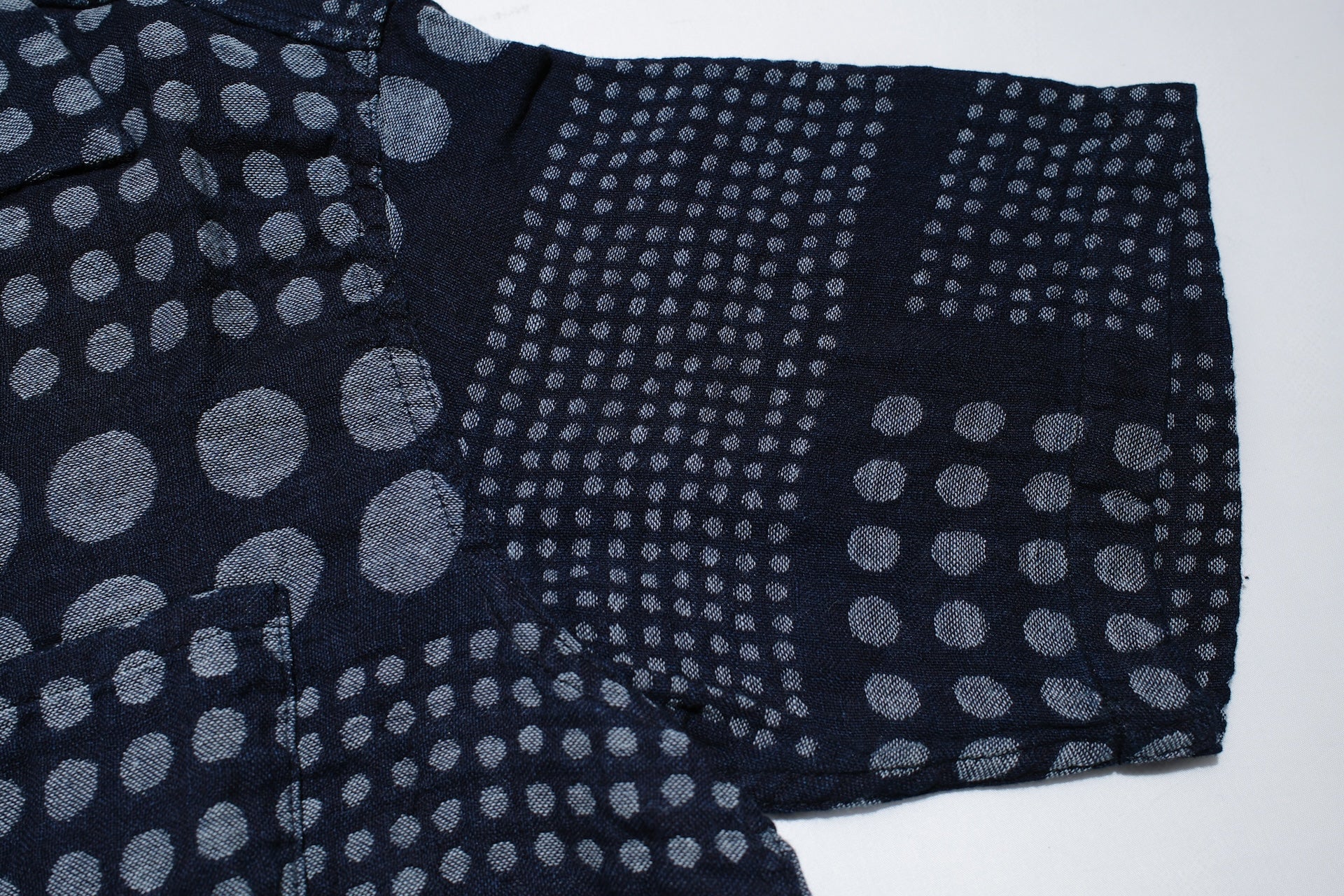 Pure Blue Japan Indigo Dyed “Dimensional Dots” S/S Open Collar Shirt