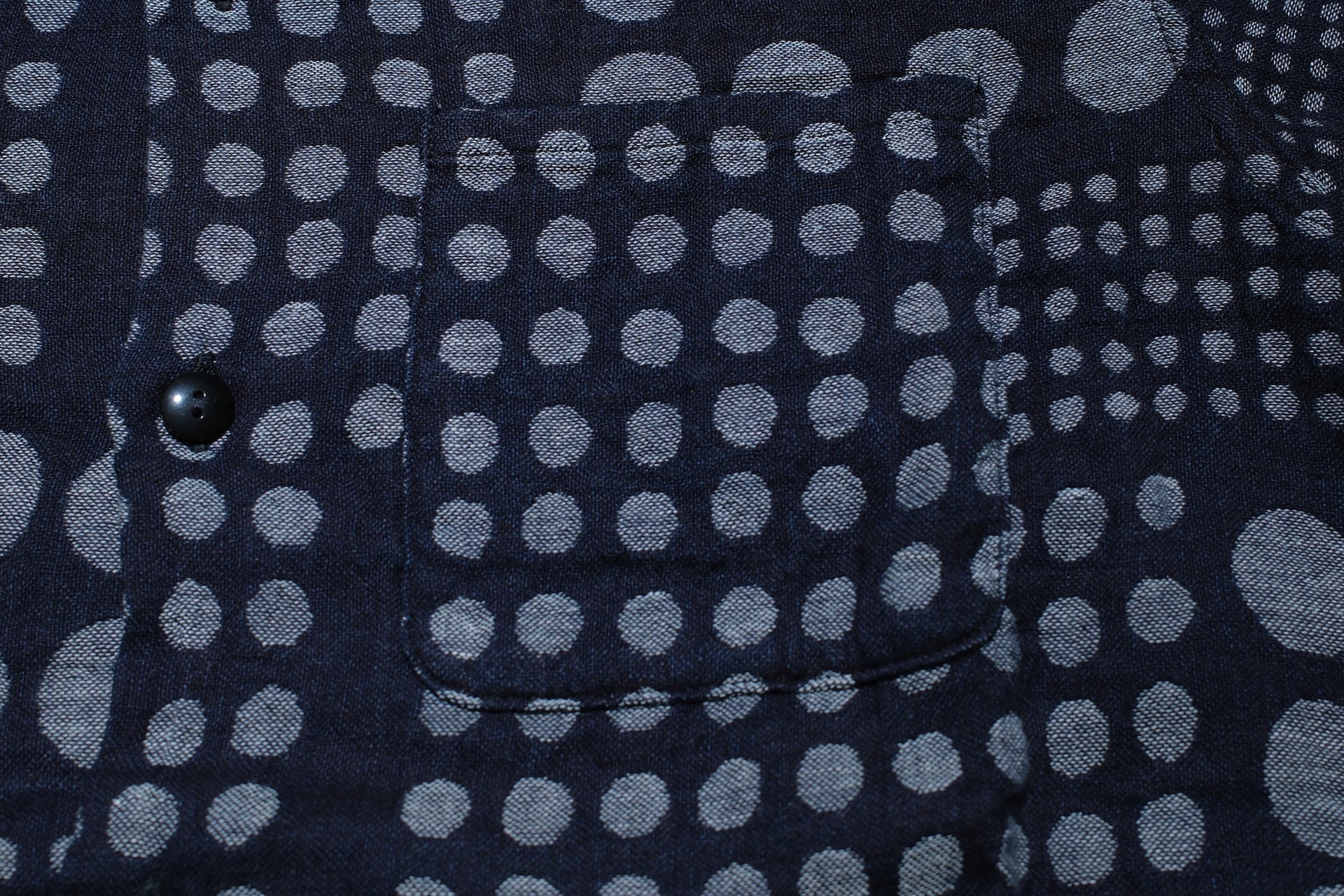 Pure Blue Japan Indigo Dyed “Dimensional Dots” S/S Open Collar Shirt