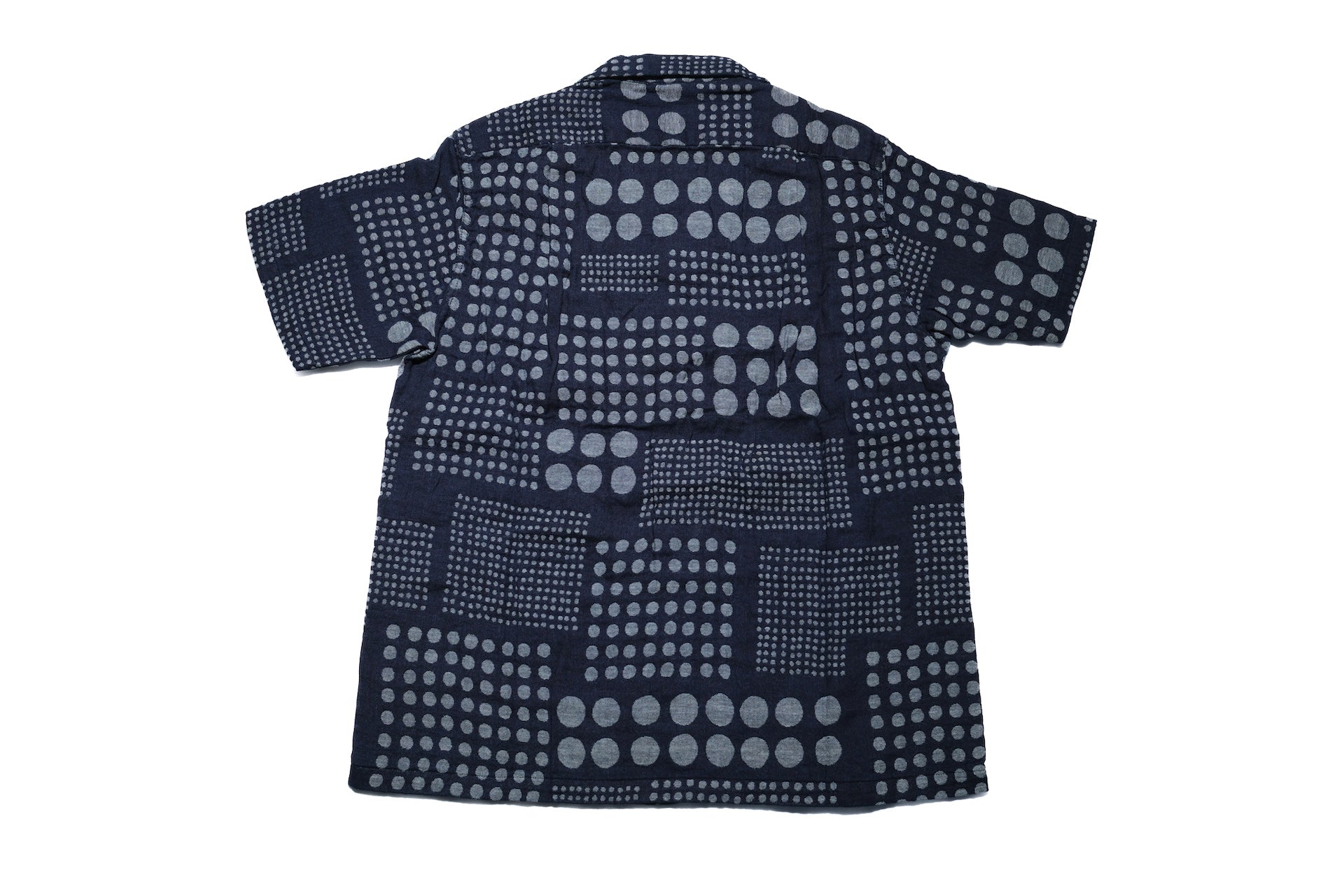 Pure Blue Japan Indigo Dyed “Dimensional Dots” S/S Open Collar Shirt