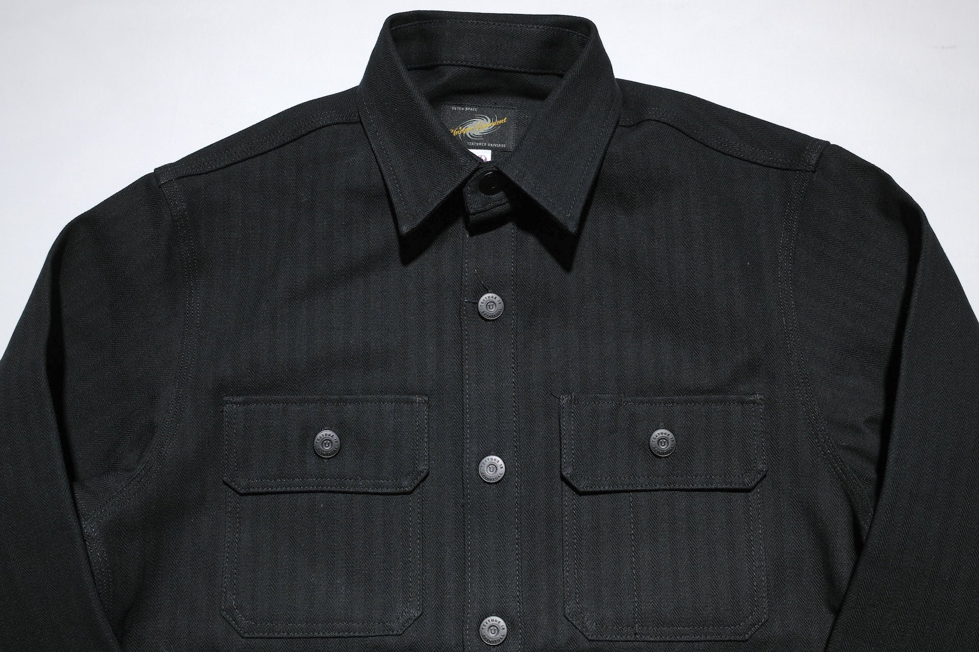 Unique Garment 14oz Selvage HBT 'Officer' Utility Jacketed Shirt (Black)