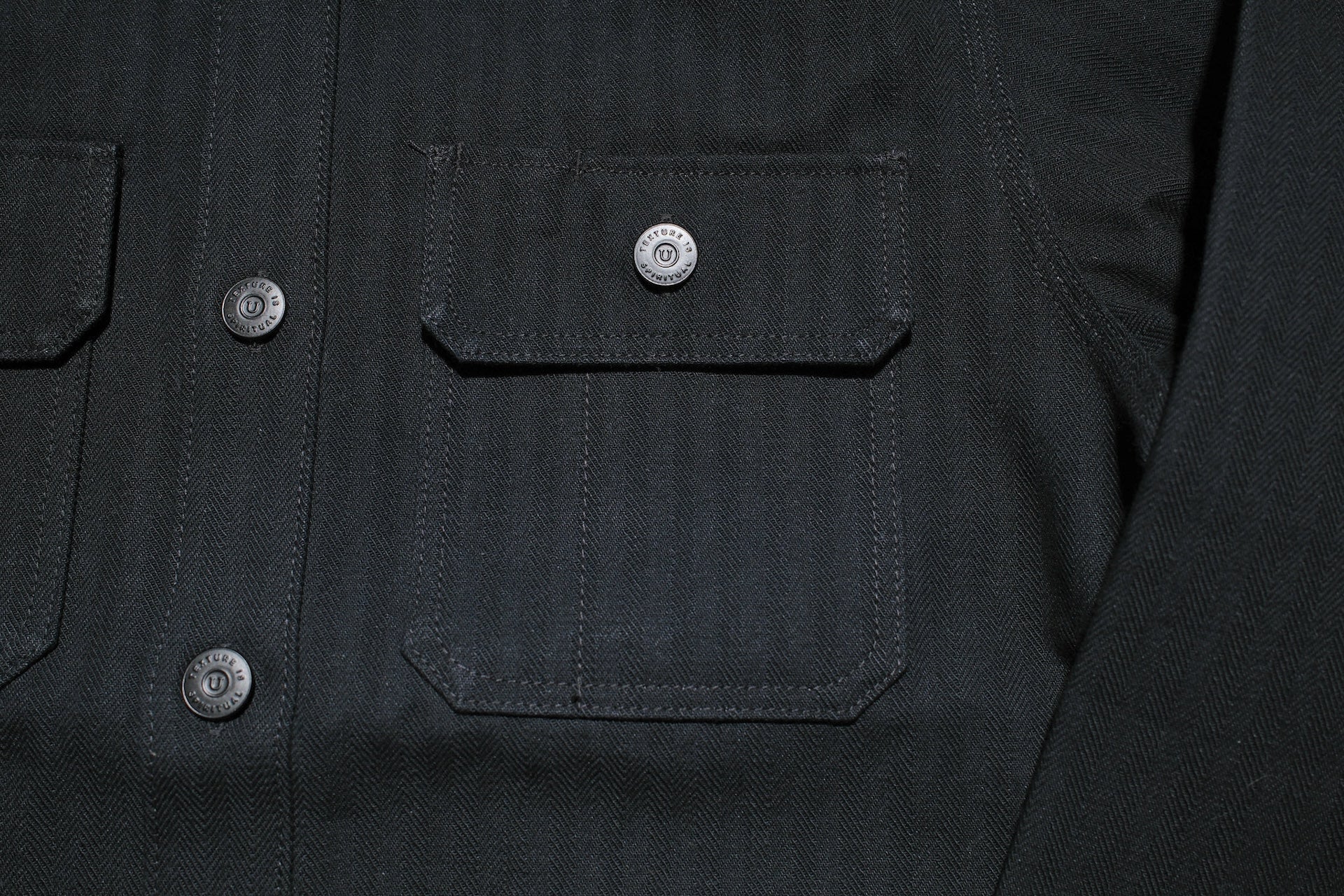 Unique Garment 14oz Selvage HBT 'Officer' Utility Jacketed Shirt (Black)