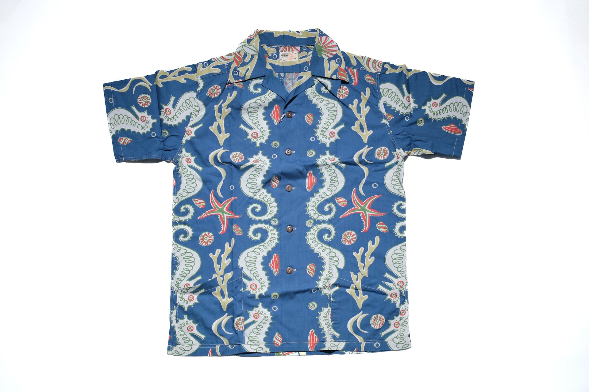 John Gluckow X Warehouse "Seahorse vs Starfish" Print Hawaii Shirt (Blue)