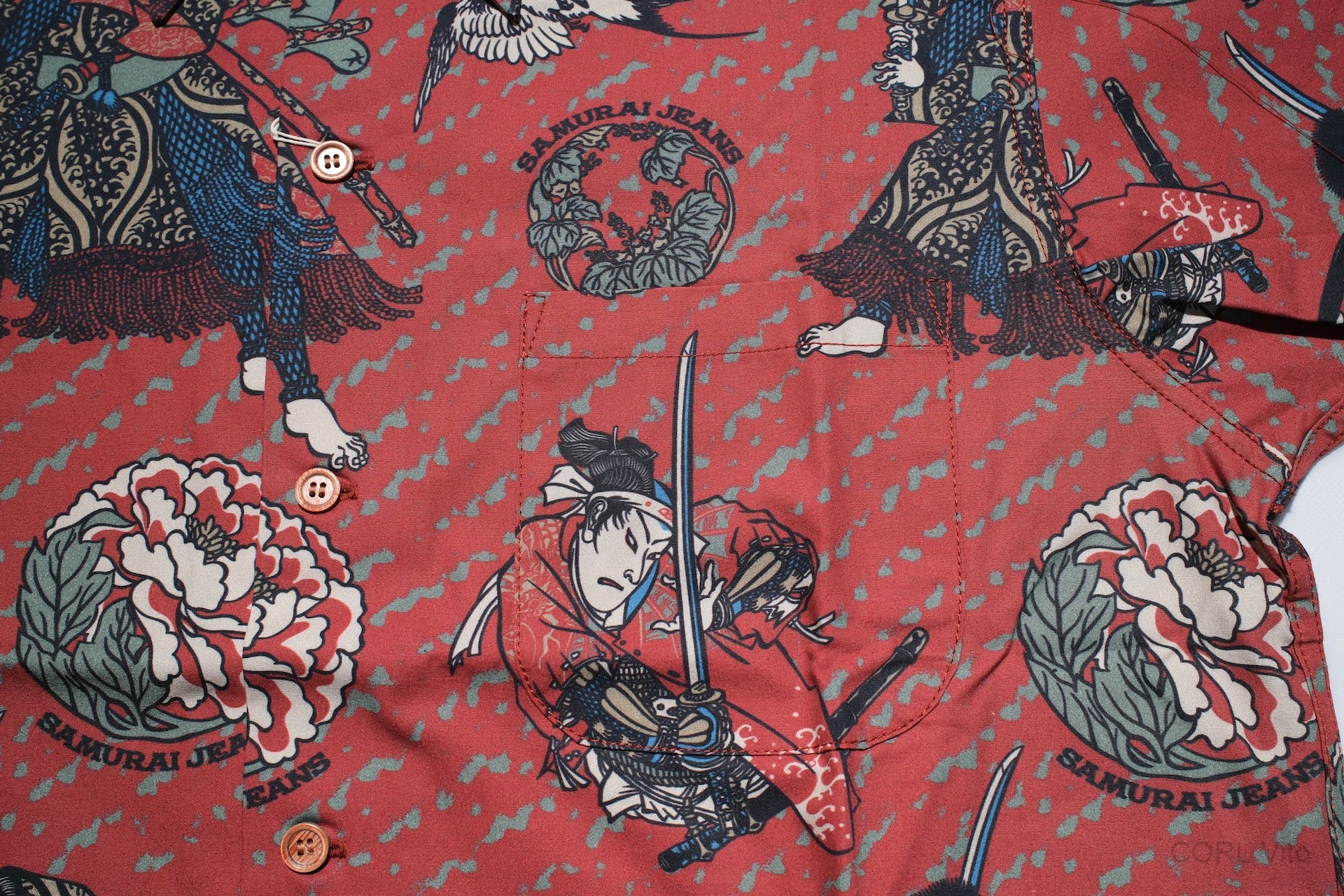 Samurai "Ukiyo-e" S/S Aloha Shirt (Red)