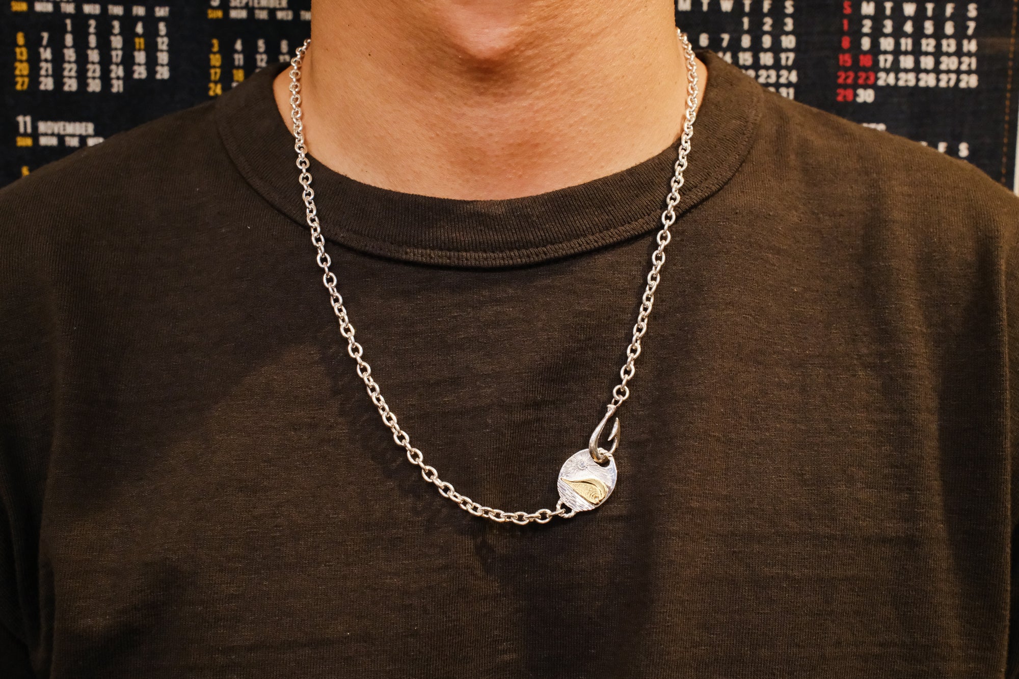The One OCEAN "Round Azuki" Silver Chain with “Ocean Life” Pendant Hook (Large)