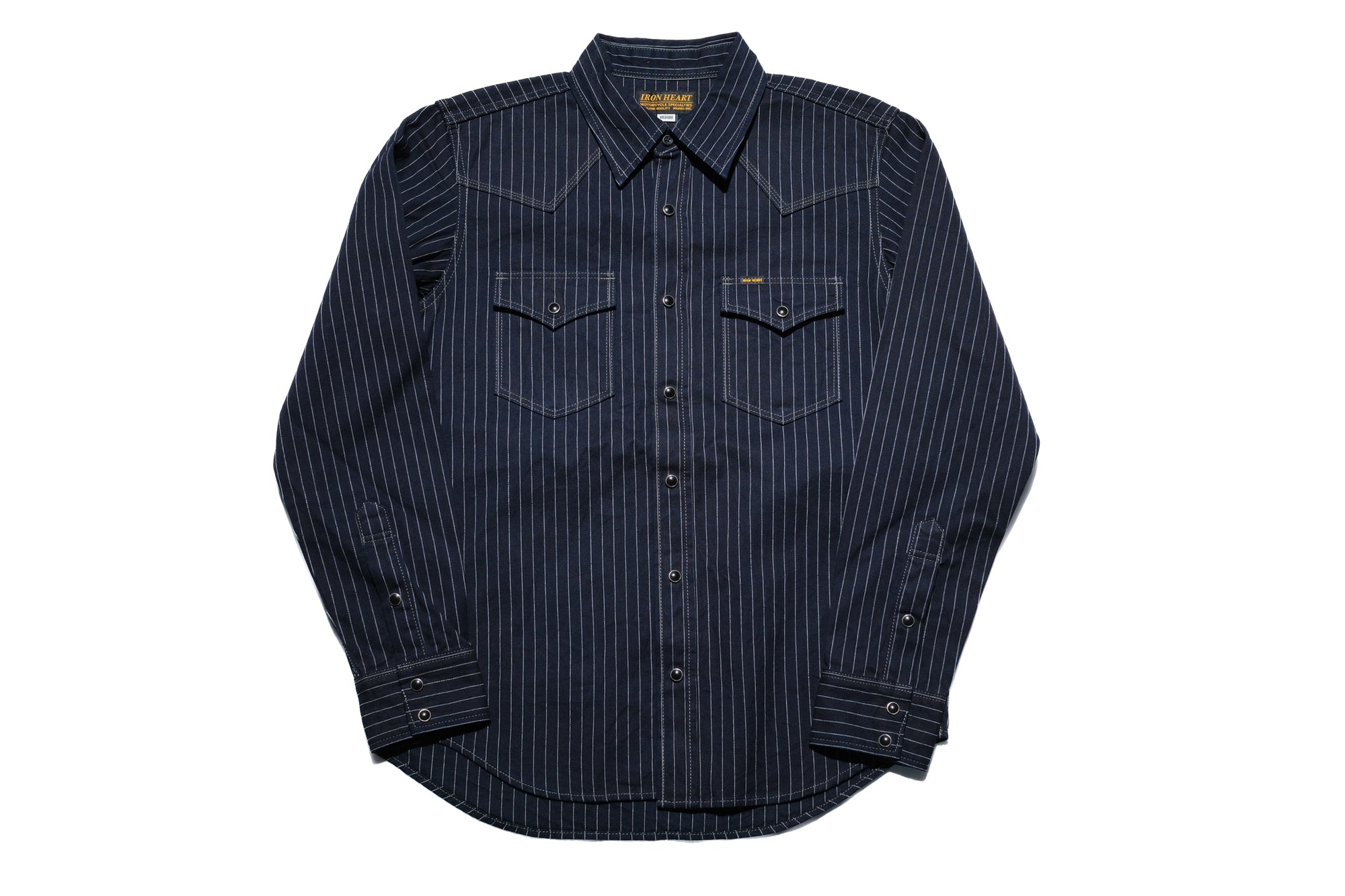 Iron Heart 8.5oz Indigo Dyed Herringbone Stripe Western Shirt