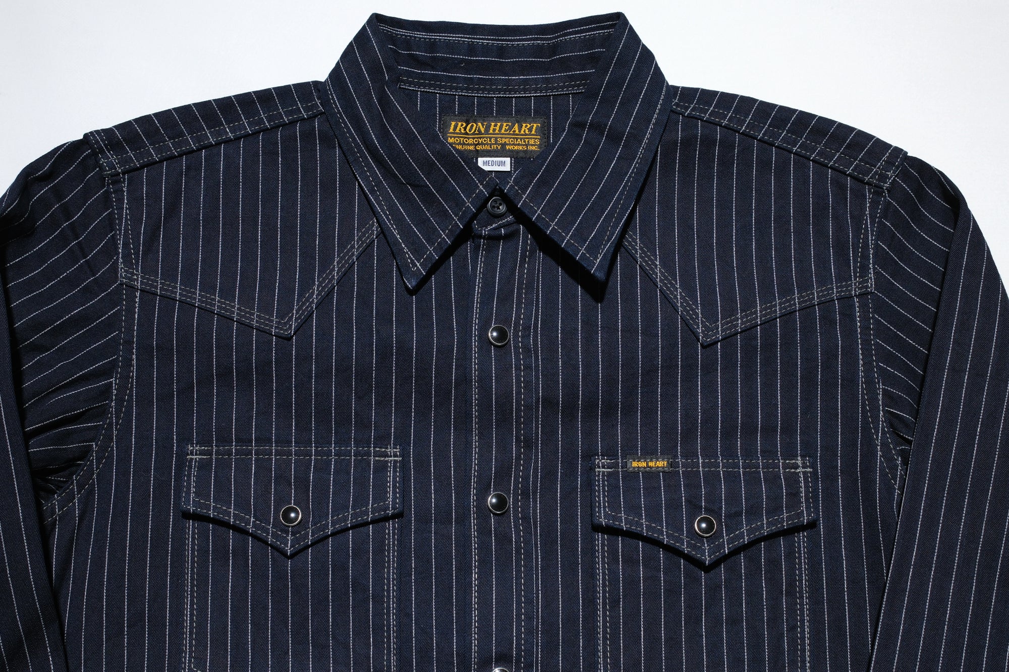 Iron Heart 8.5oz Indigo Dyed Herringbone Stripe Western Shirt