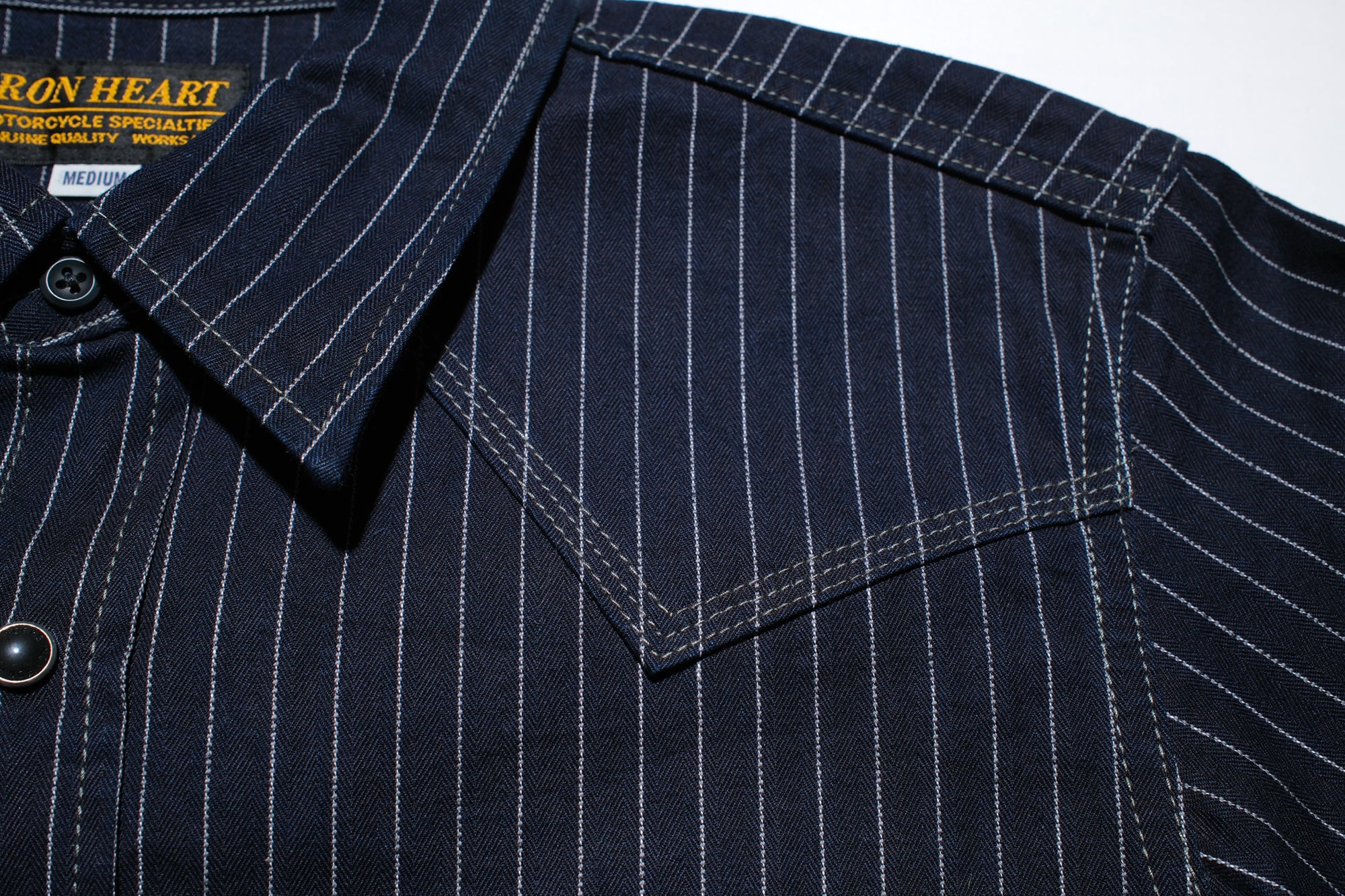 Iron Heart 8.5oz Indigo Dyed Herringbone Stripe Western Shirt