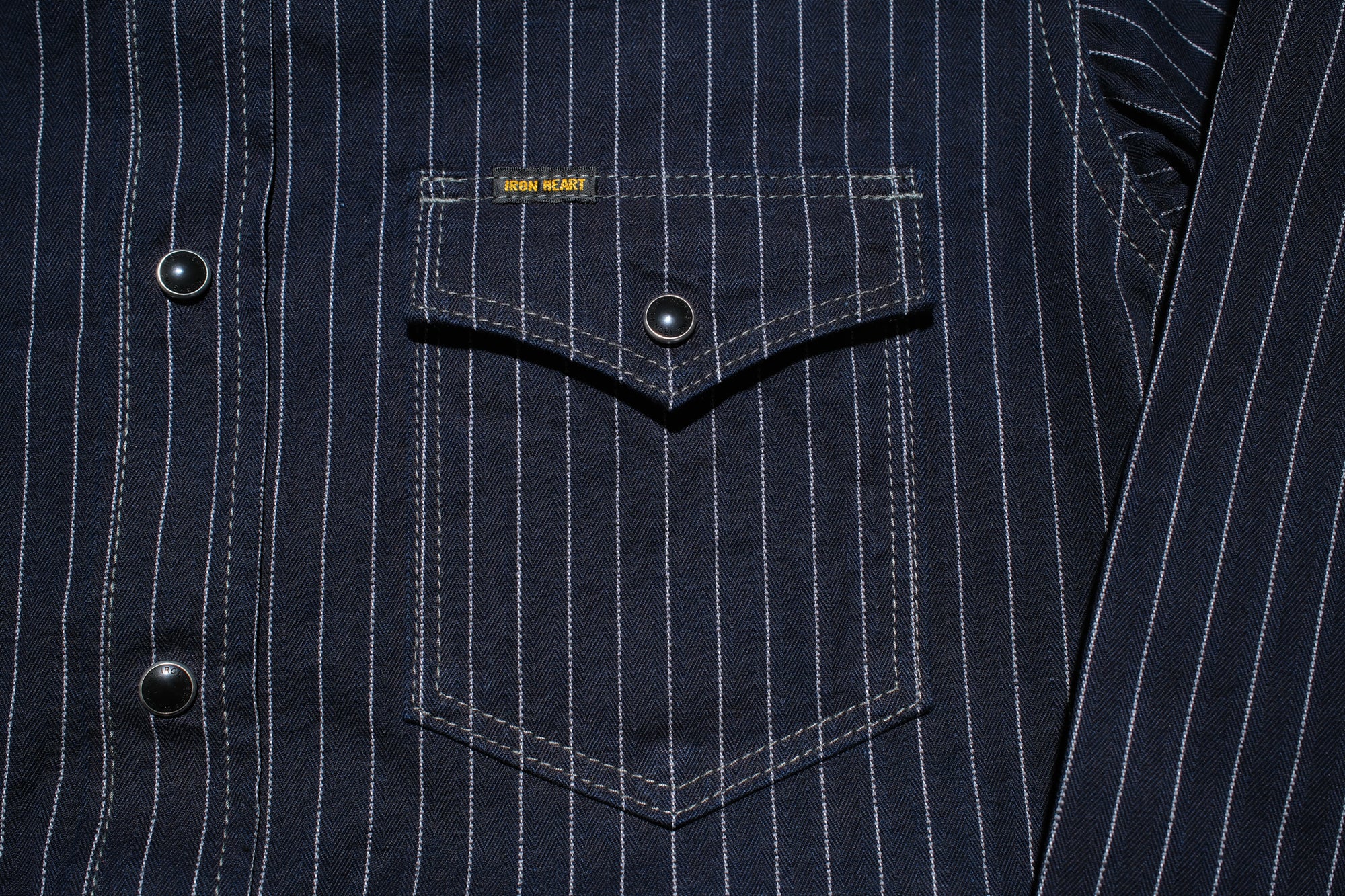 Iron Heart 8.5oz Indigo Dyed Herringbone Stripe Western Shirt