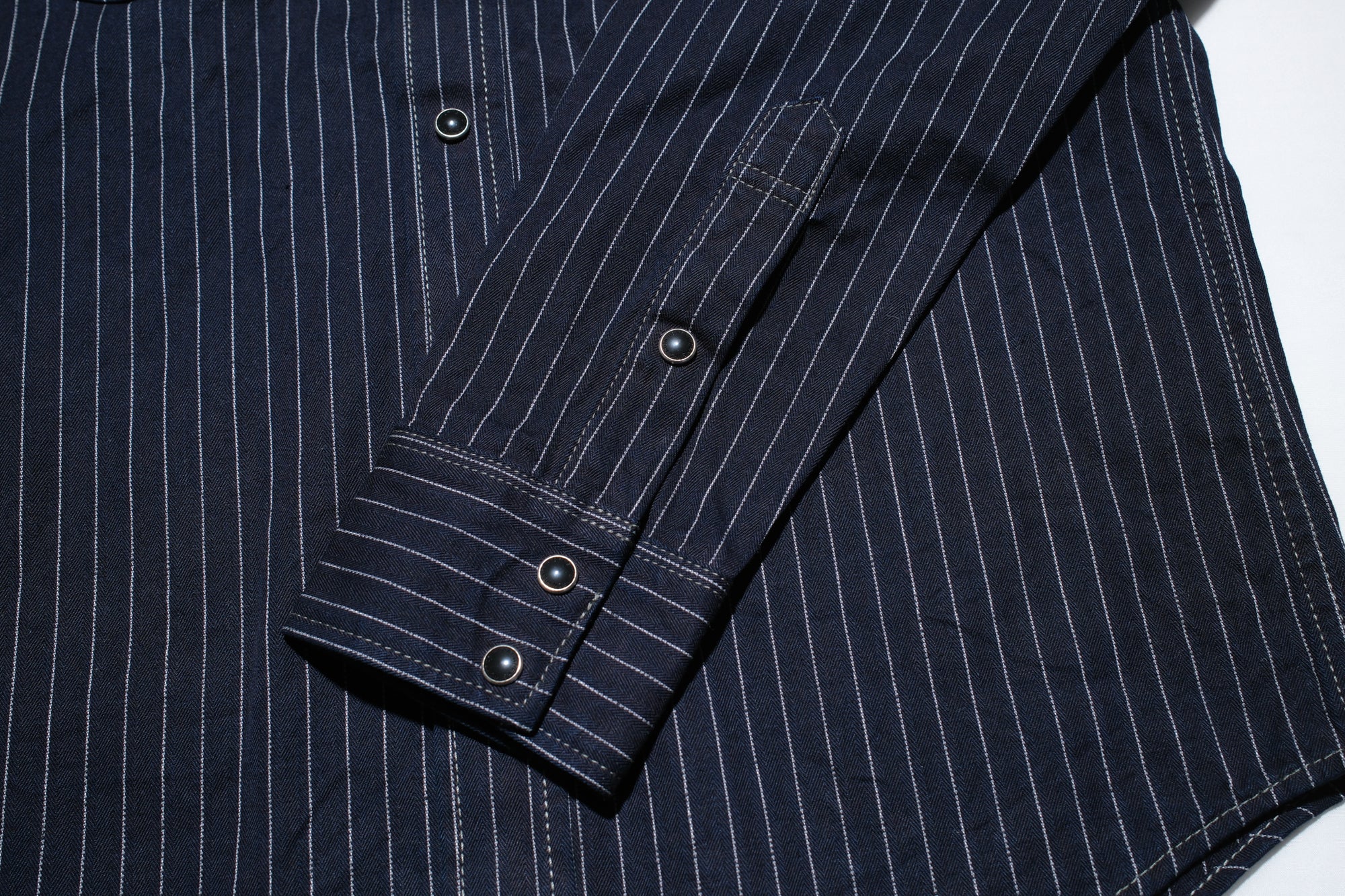 Iron Heart 8.5oz Indigo Dyed Herringbone Stripe Western Shirt