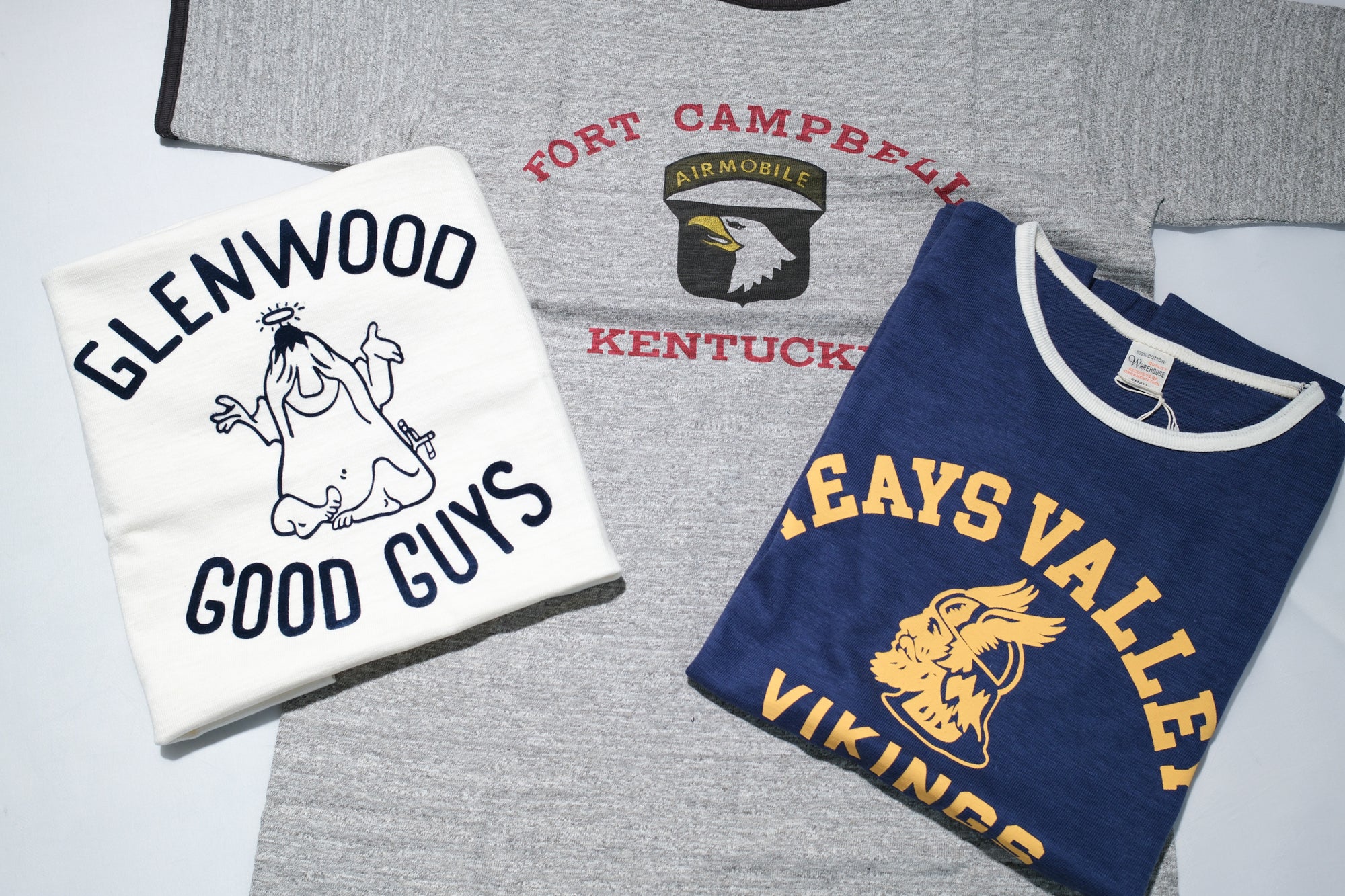 Warehouse 5.5oz “Teays Valley” Ringer Loopwheeled Tees (Navy X Cream)