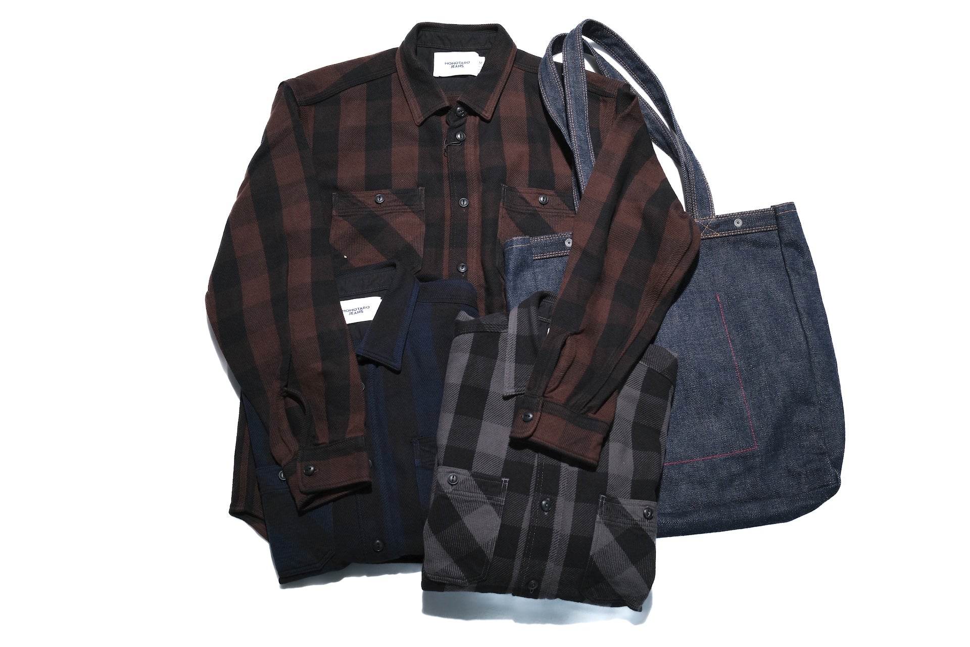 MOMOTARO JEANS Medium-Weight Cotton Flannel Workshirt (Grey)