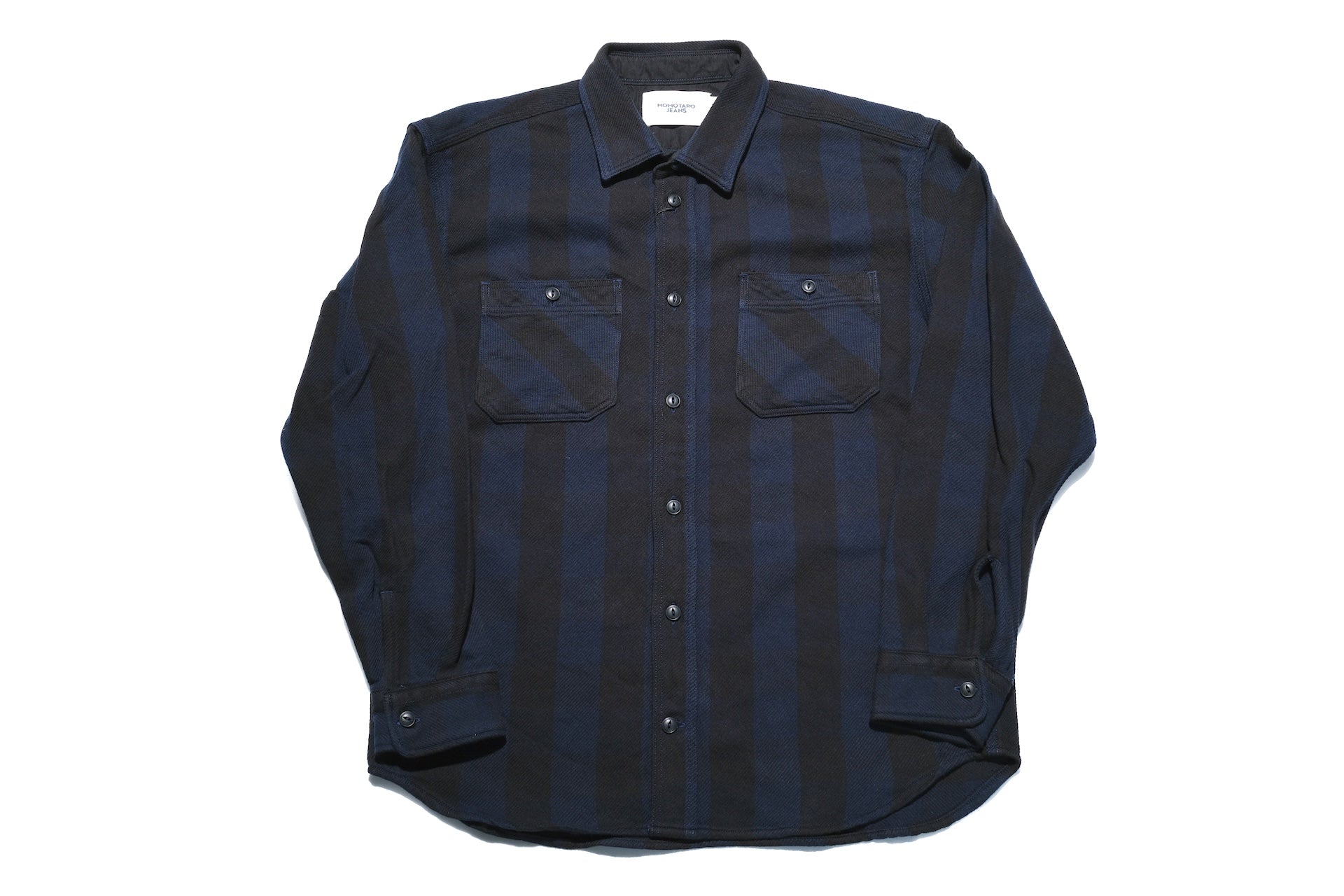 MOMOTARO JEANS Medium-Weight Cotton Flannel Workshirt (Navy)