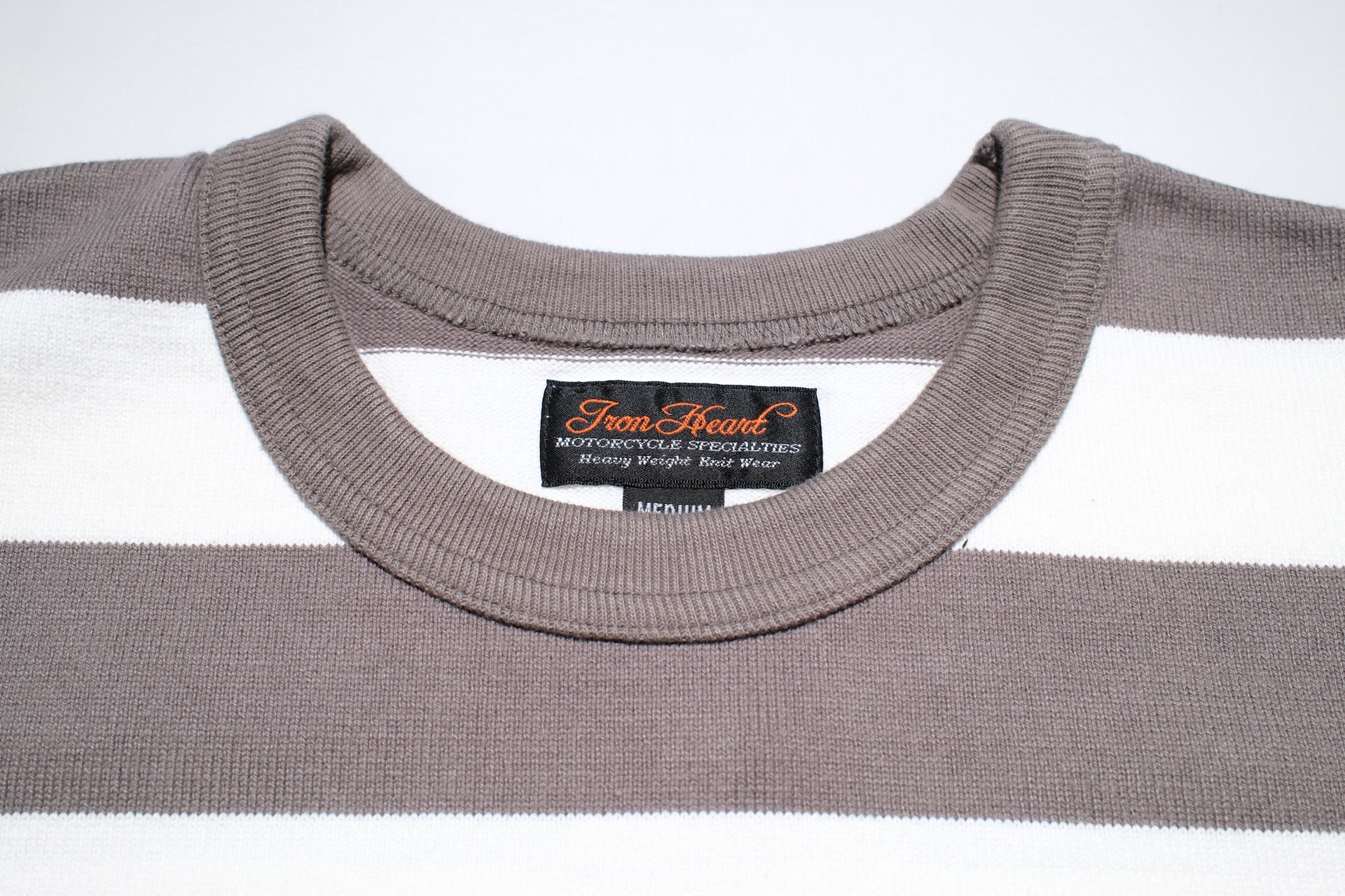 Iron Heart 11oz Cotton Knit Border L/S Sweater (Grey X White)
