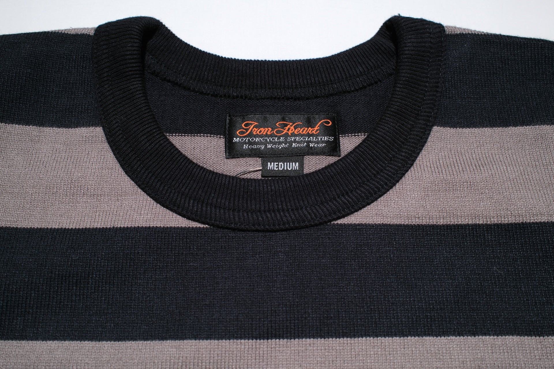 Iron Heart 11oz Cotton Knit Border L/S Sweater (Grey X Black)