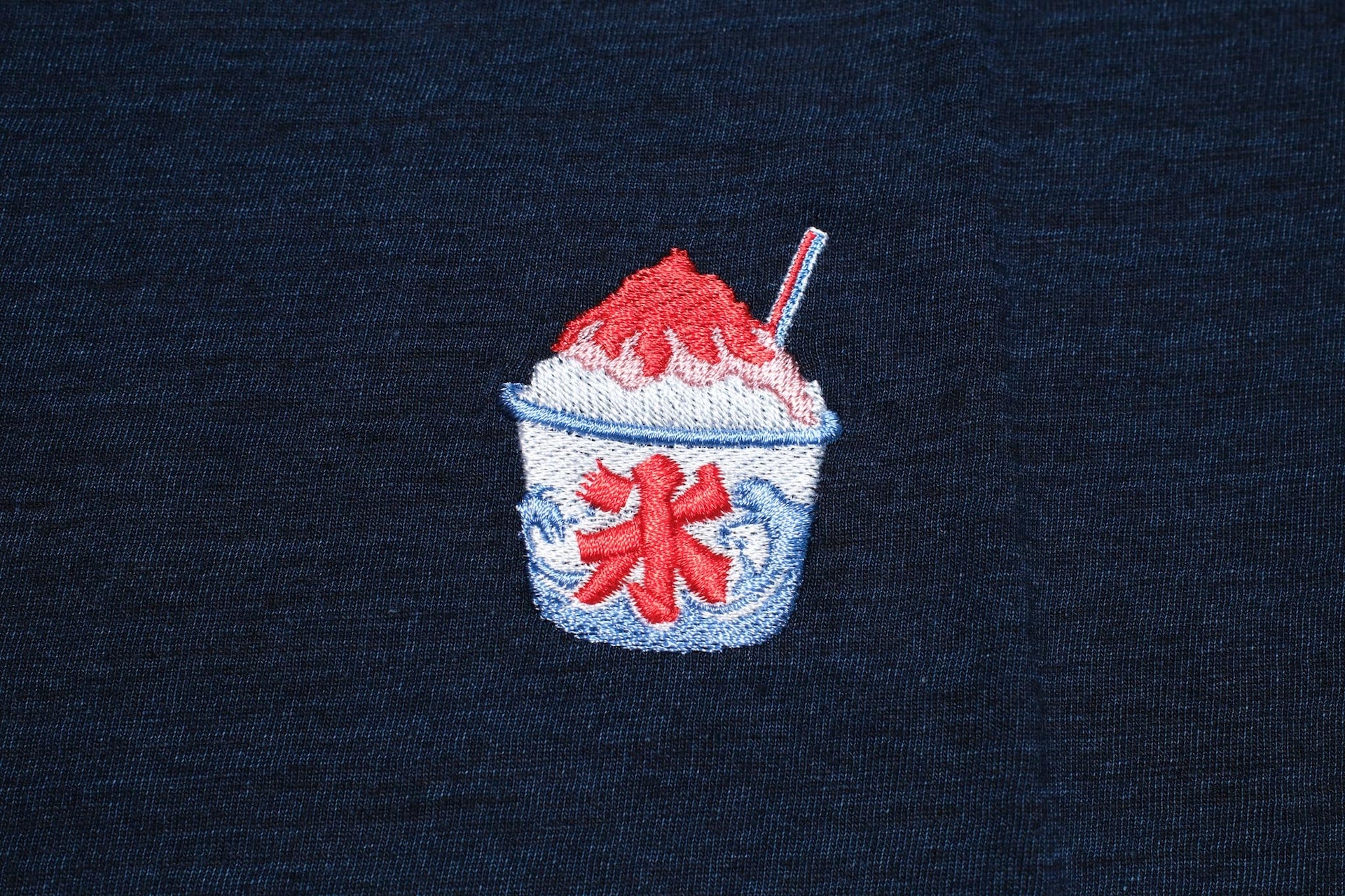 Pure Blue Japan 6.5oz Embroidered Grand Indigo Dyed Tee (Shaved Ice)