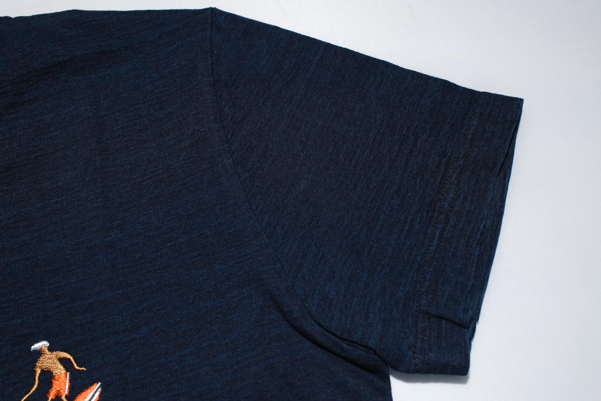 Pure Blue Japan 6.5oz Embroidered Grand Indigo Dyed Tee (Surfer)