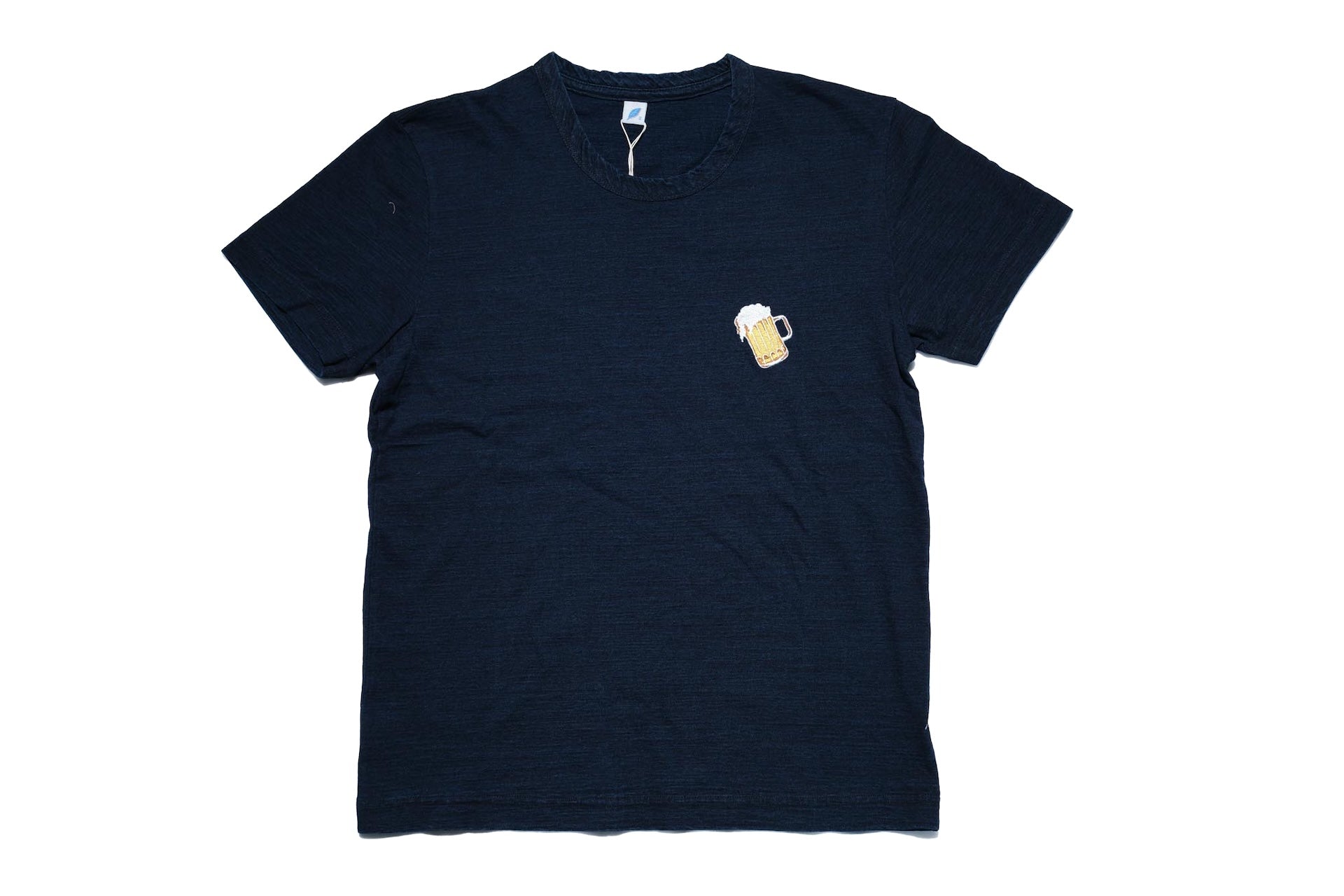 Pure Blue Japan 6.5oz Embroidered Grand Indigo Dyed Tee (Beer)