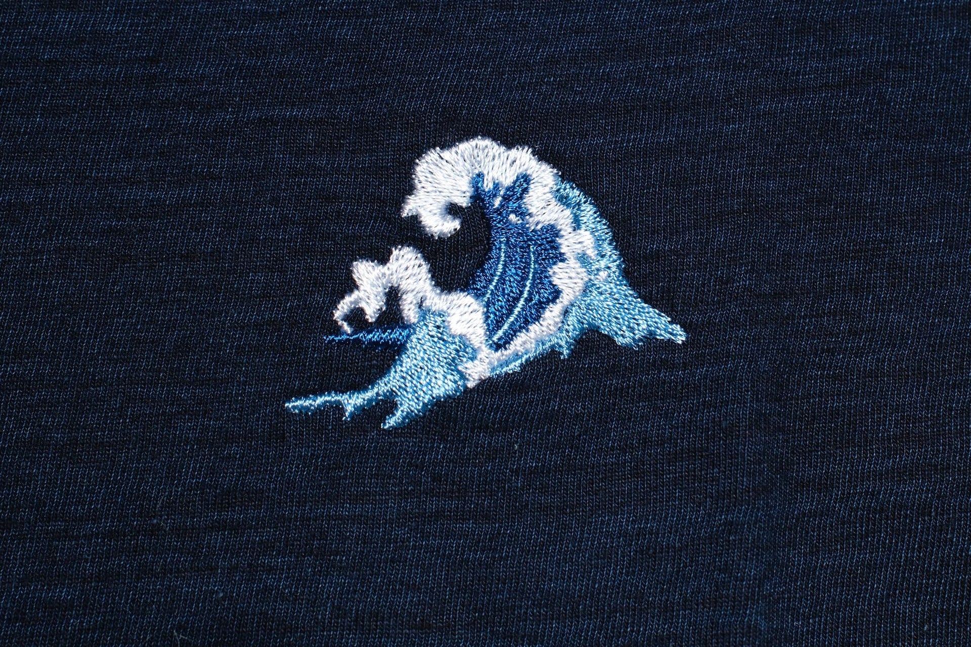 Pure Blue Japan 6.5oz Embroidered Grand Indigo Dyed Tee (Wave)