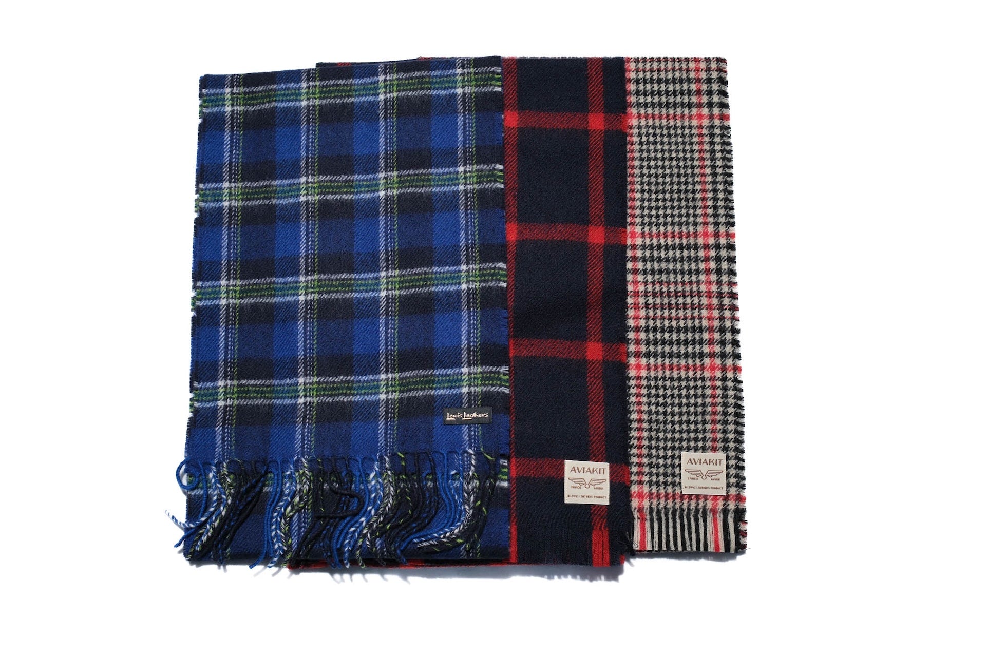 Lewis Leathers Windowpane Check Wool Scarf (Red X Navy)