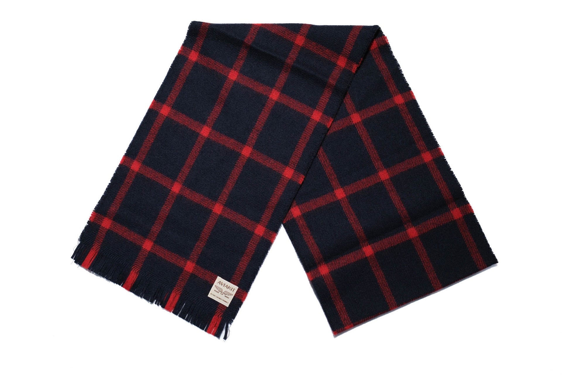 Lewis Leathers Windowpane Check Wool Scarf (Red X Navy)