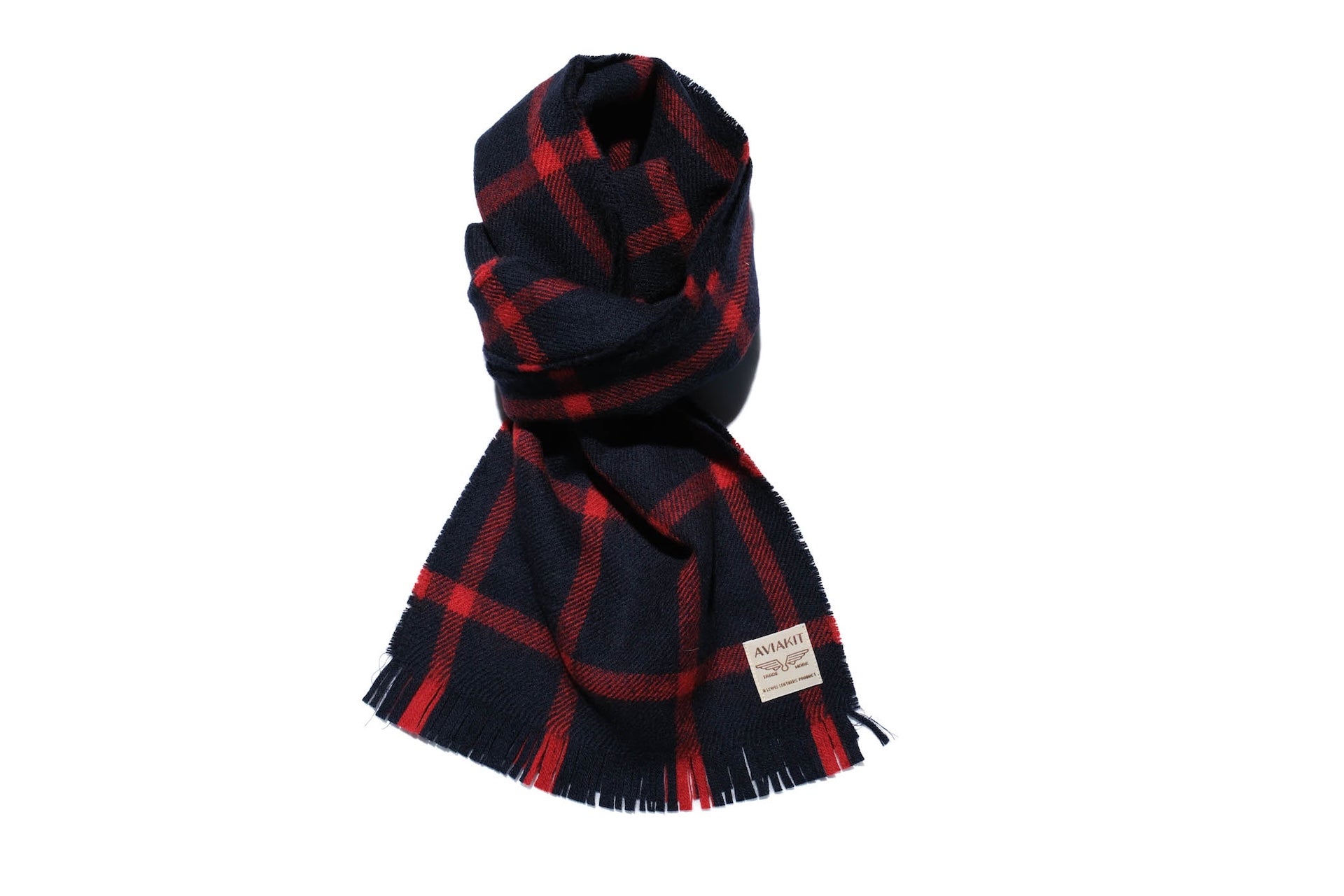 Lewis Leathers Windowpane Check Wool Scarf (Red X Navy)