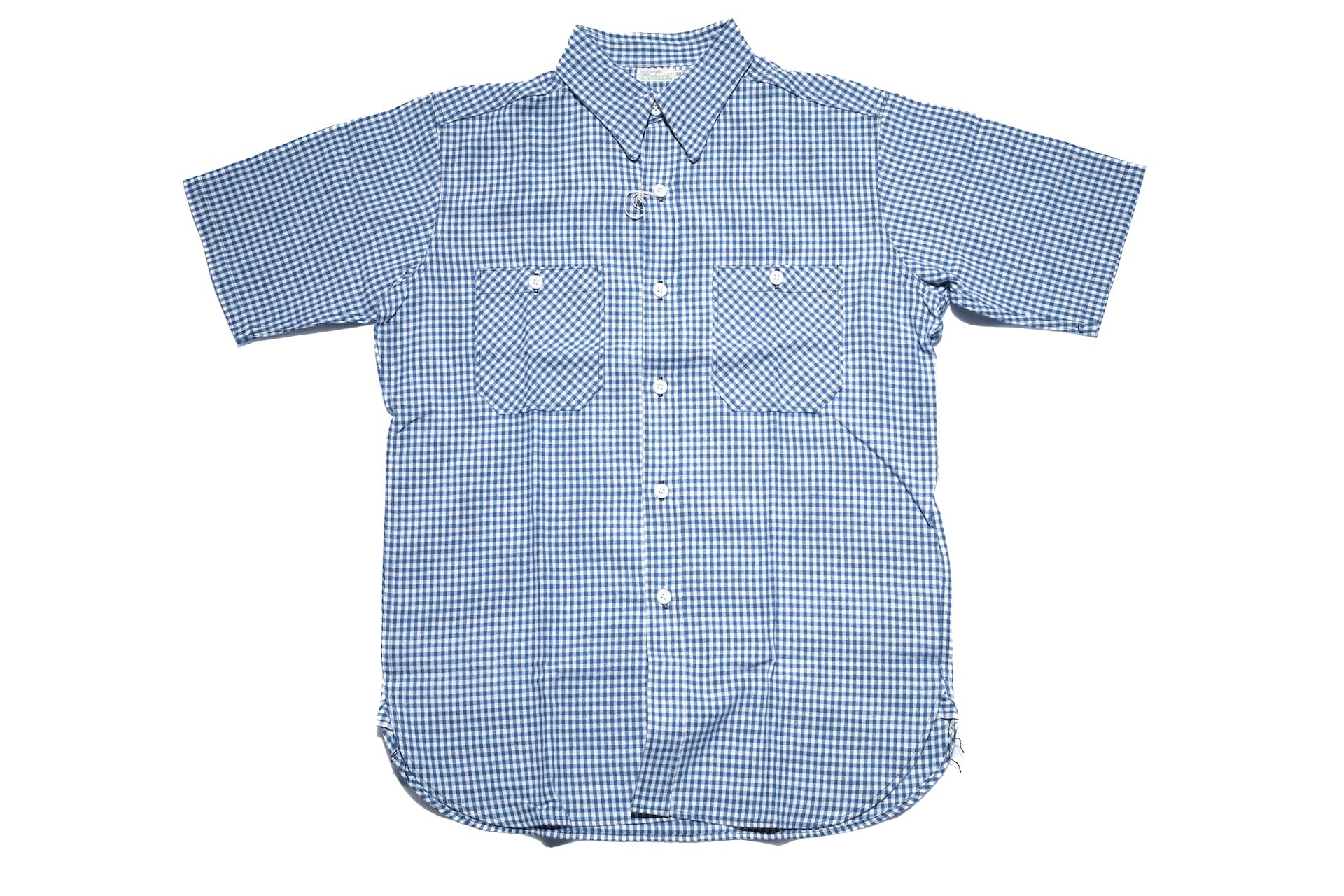 Warehouse 8oz Selvage Cotton/Linen Selvage Gingham Check S/S Work Shirt (Blue)