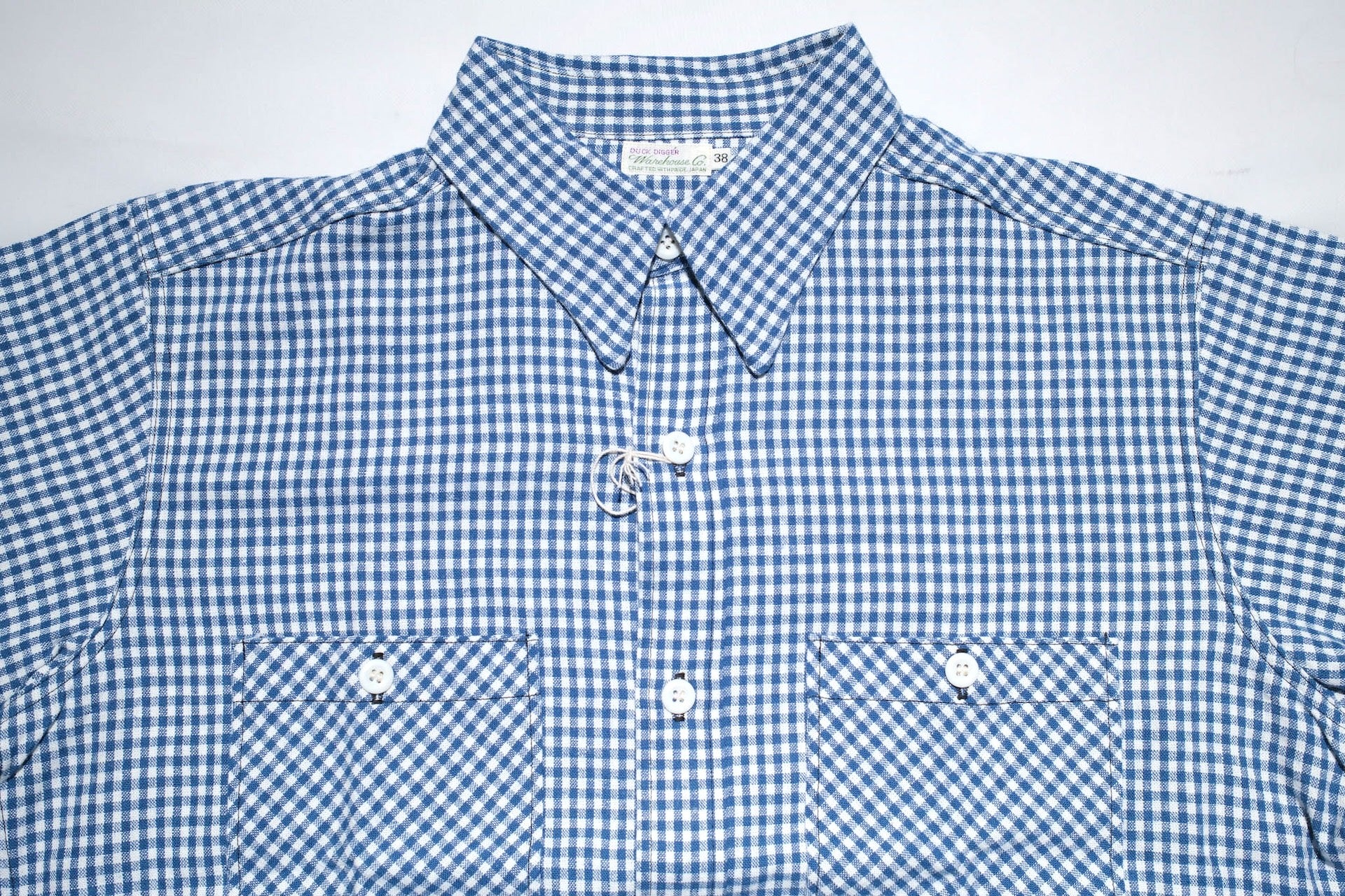 Warehouse 8oz Selvage Cotton/Linen Selvage Gingham Check S/S Work Shirt (Blue)