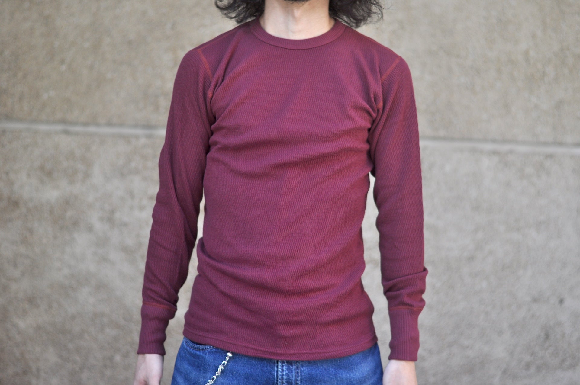 Warehouse Co. "Waffle-Knit" Plain L/S Thermal (Burgundy)
