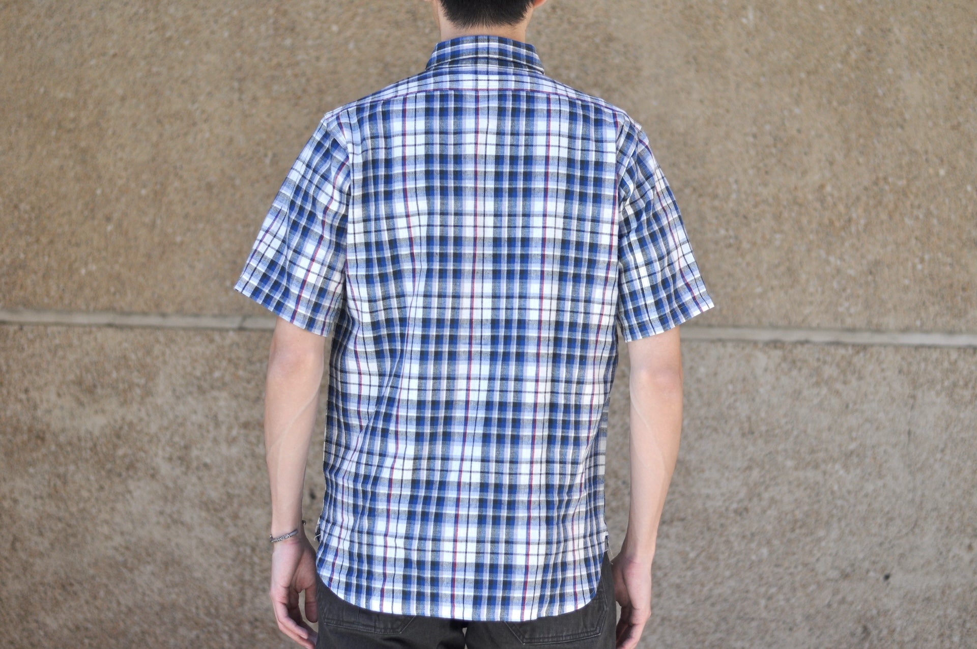 Warehouse 8oz Selvage Cotton/Linen Selvage Plaid S/S Work Shirt (Smoky Blue)