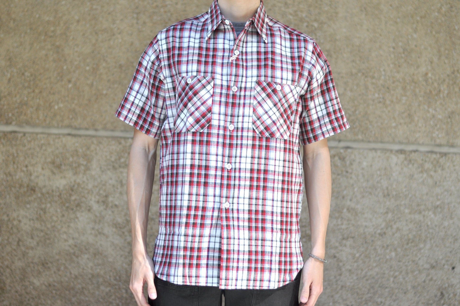 Warehouse 8oz Selvage Cotton/Linen Selvage Plaid S/S Work Shirt (Pinky Red)