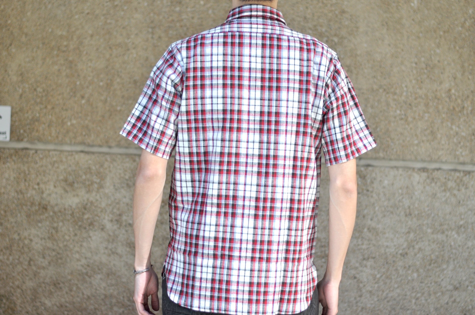 Warehouse 8oz Selvage Cotton/Linen Selvage Plaid S/S Work Shirt (Pinky Red)
