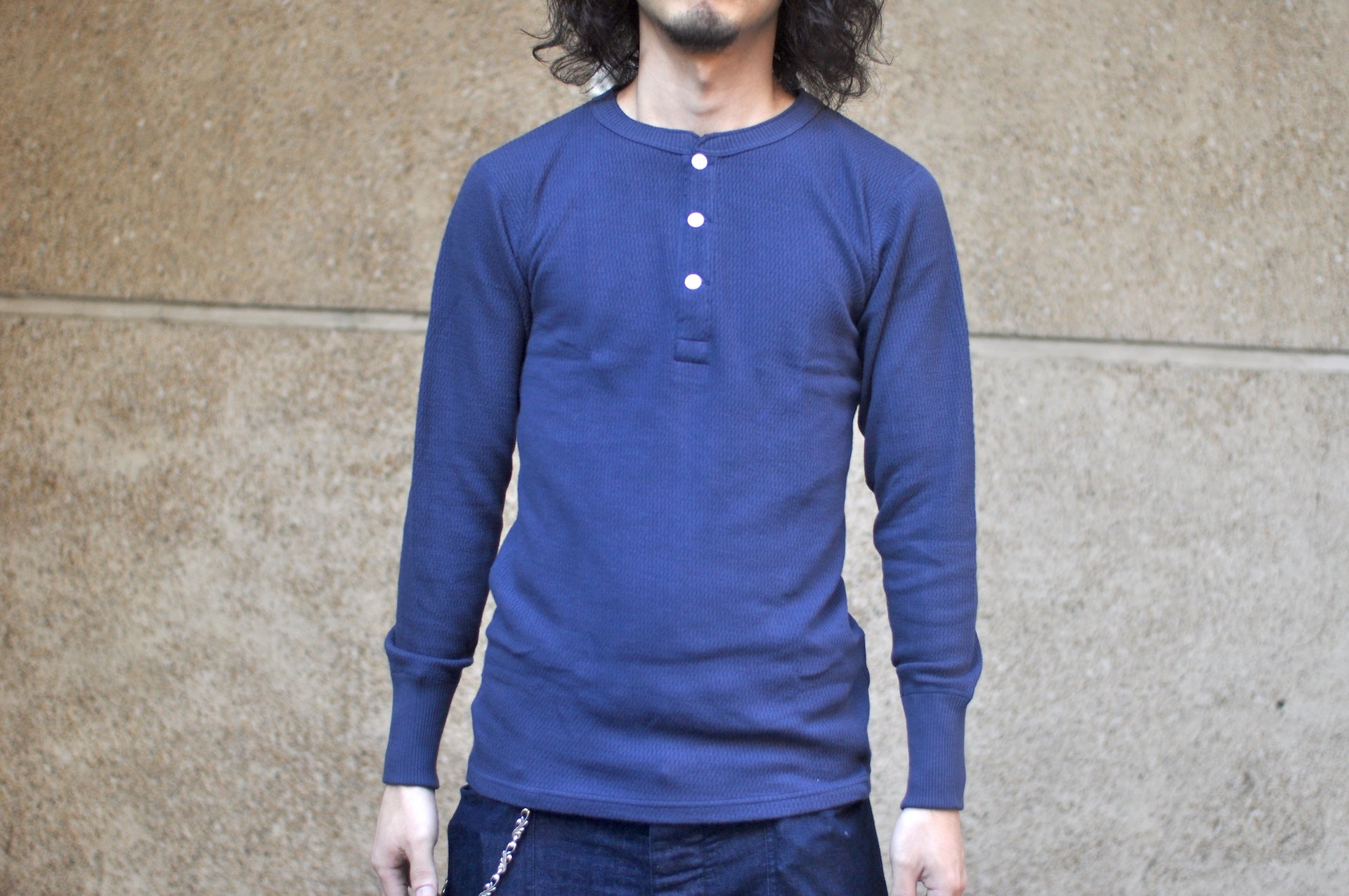Warehouse Co. "Waffle-Knit" Henley L/S Thermal (Navy)