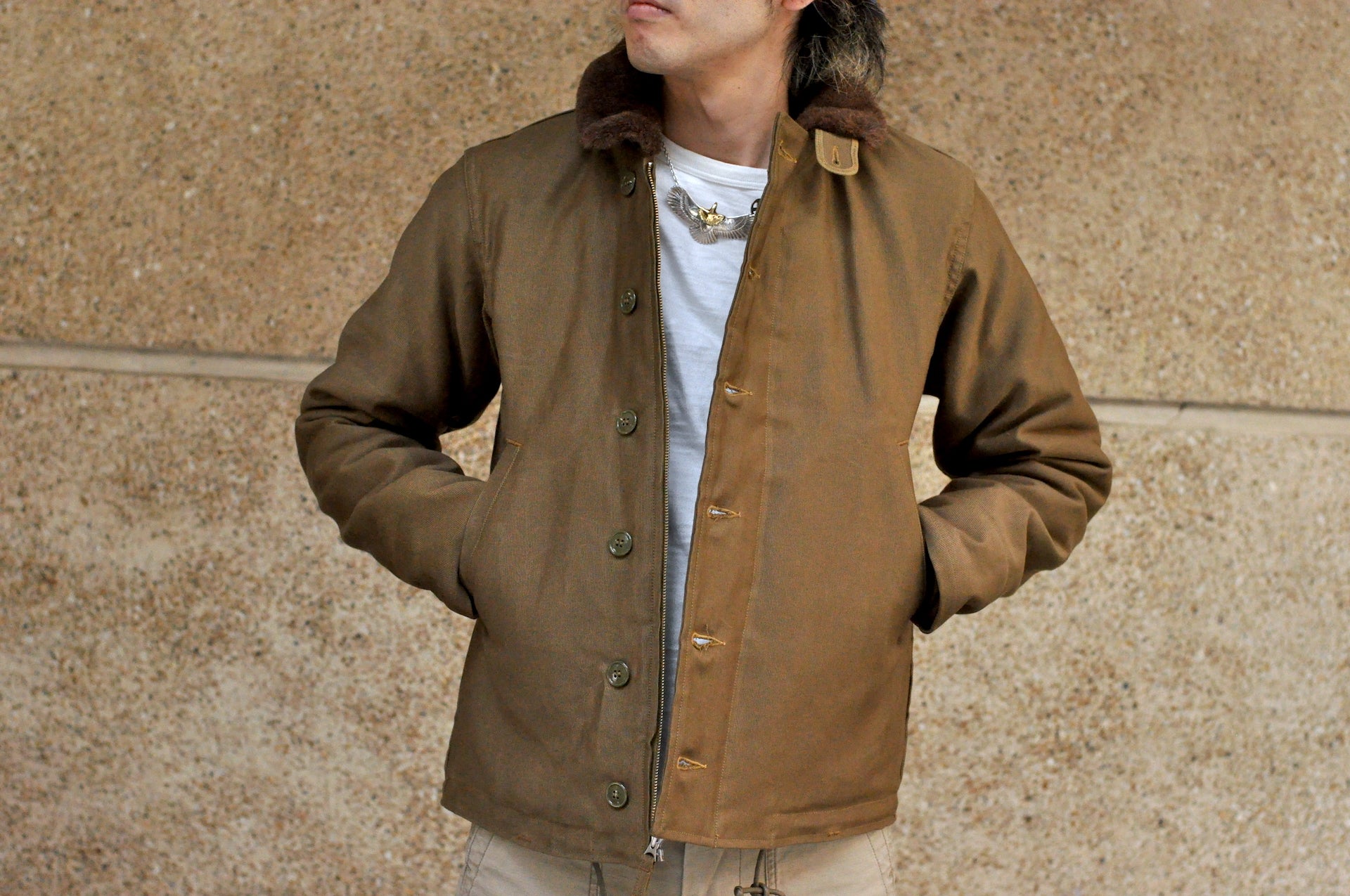 Freewheelers N-1 1940s Naval Deck Jacket (Khaki Beige)