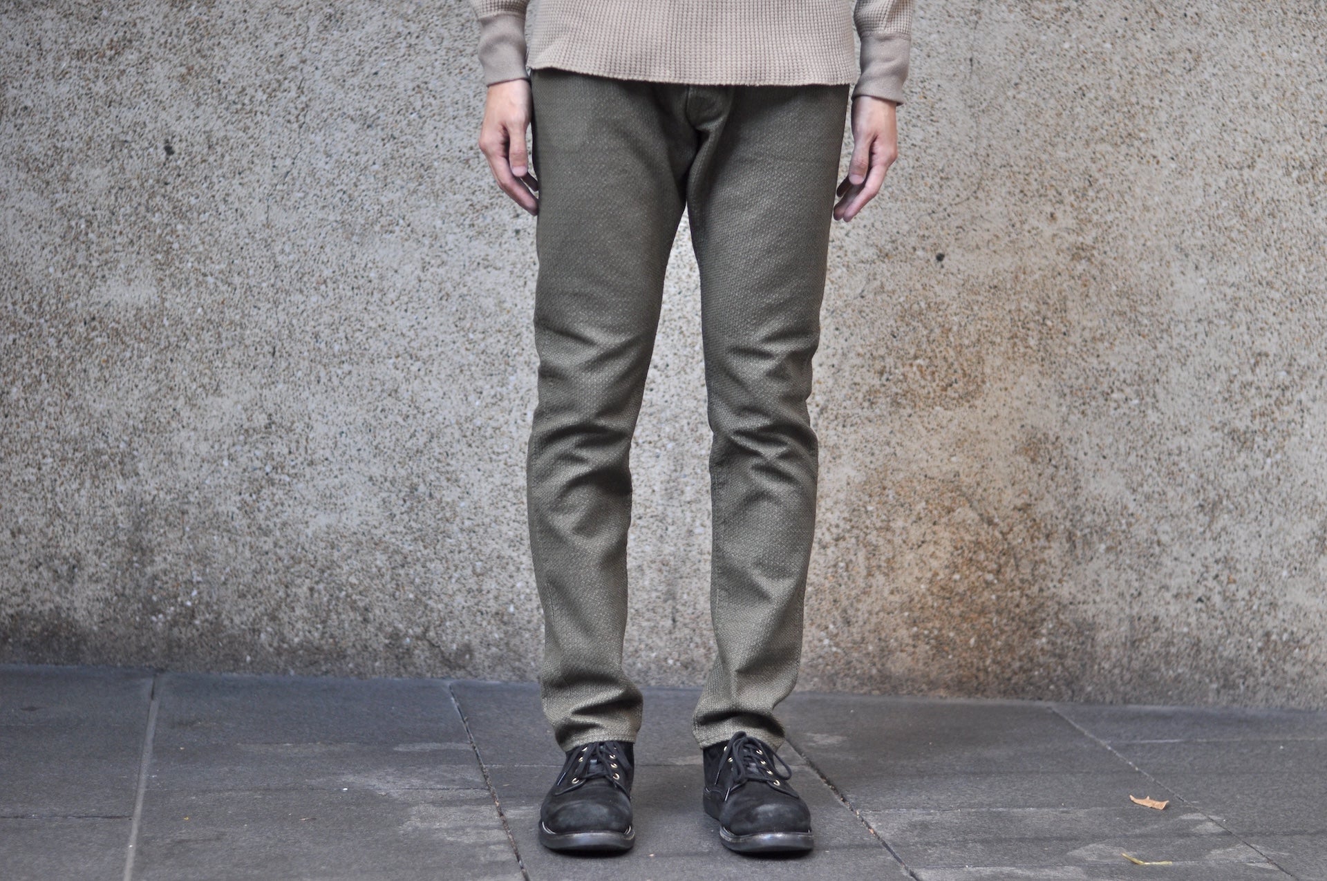Pure Blue Japan 12.5oz "Double-Warps" Sashiko Trousers (Olive X Olive)