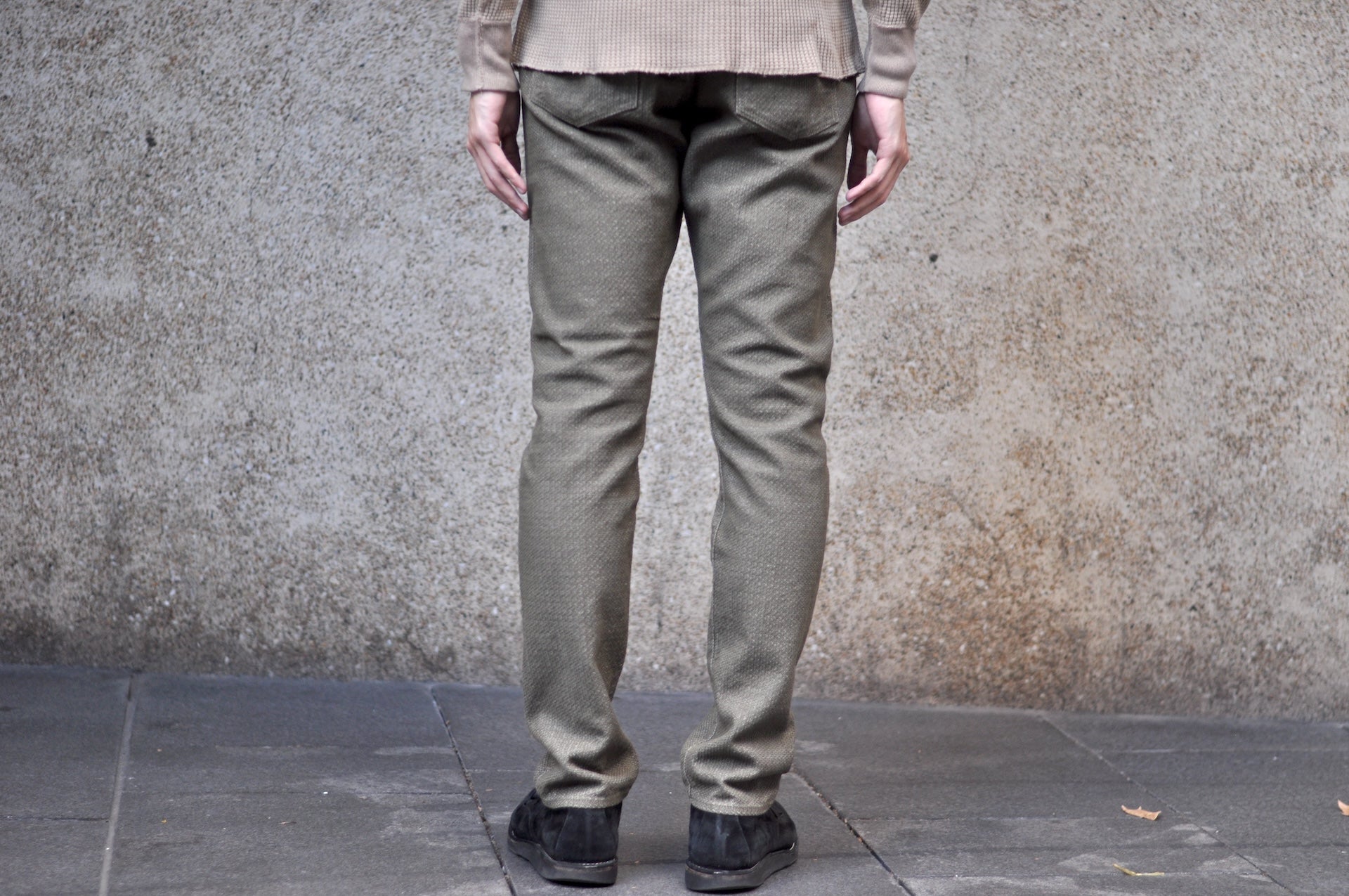 Pure Blue Japan 12.5oz "Double-Warps" Sashiko Trousers (Olive X Olive)