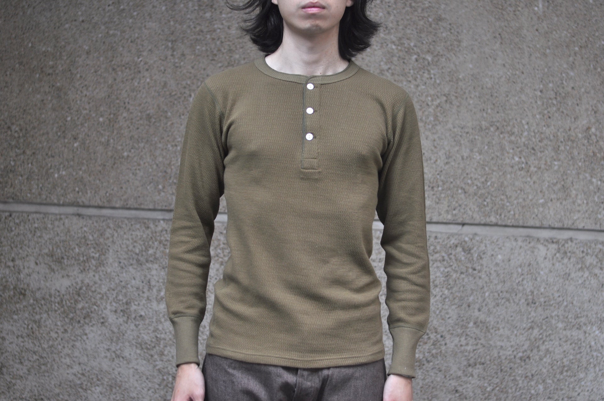 Warehouse Co. "Waffle-Knit" Henley L/S Thermal (Khaki)