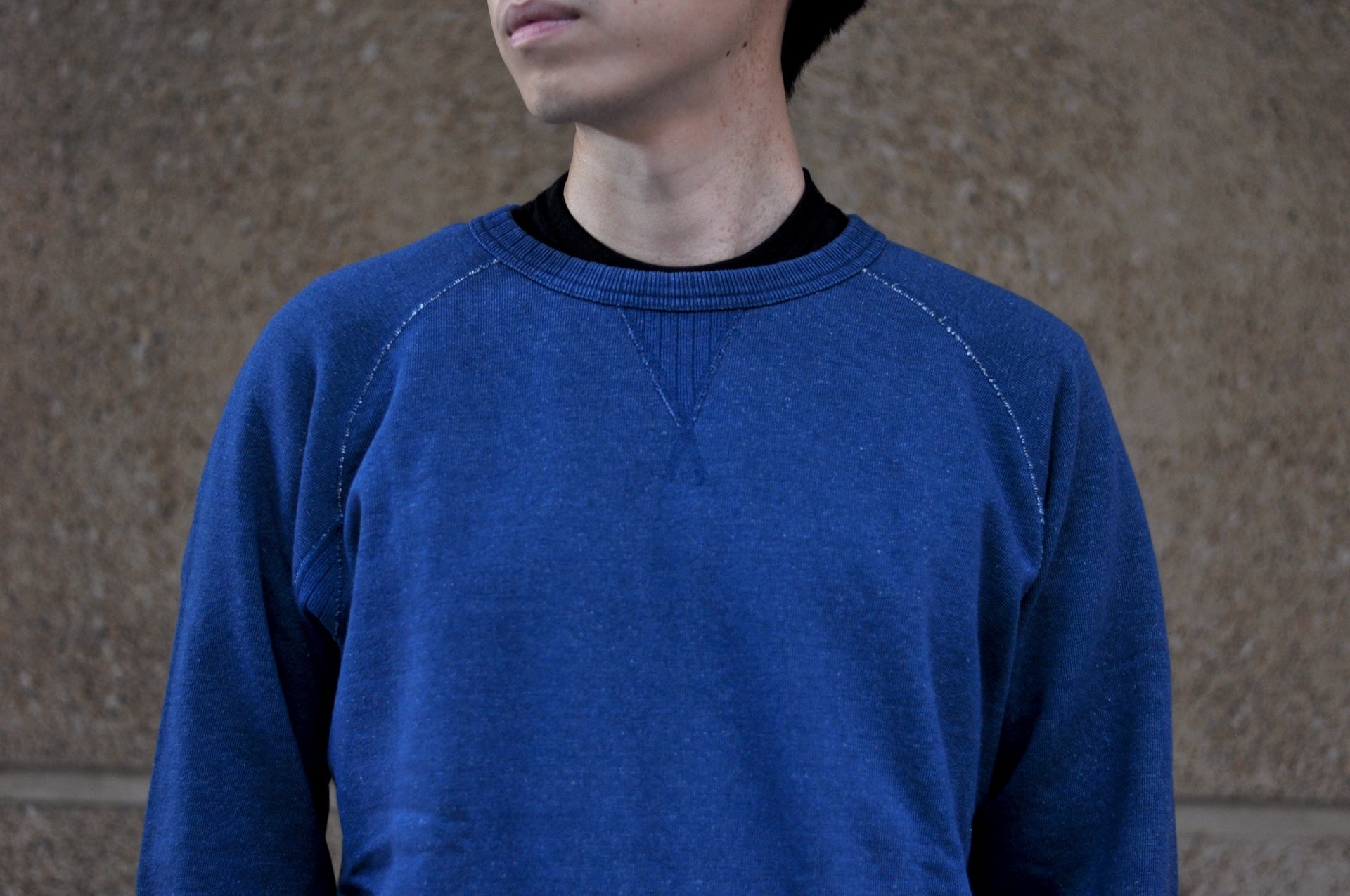 Pure Blue Japan "Slub Yarn" Raglan Sweatshirt (Greencast Indigo)