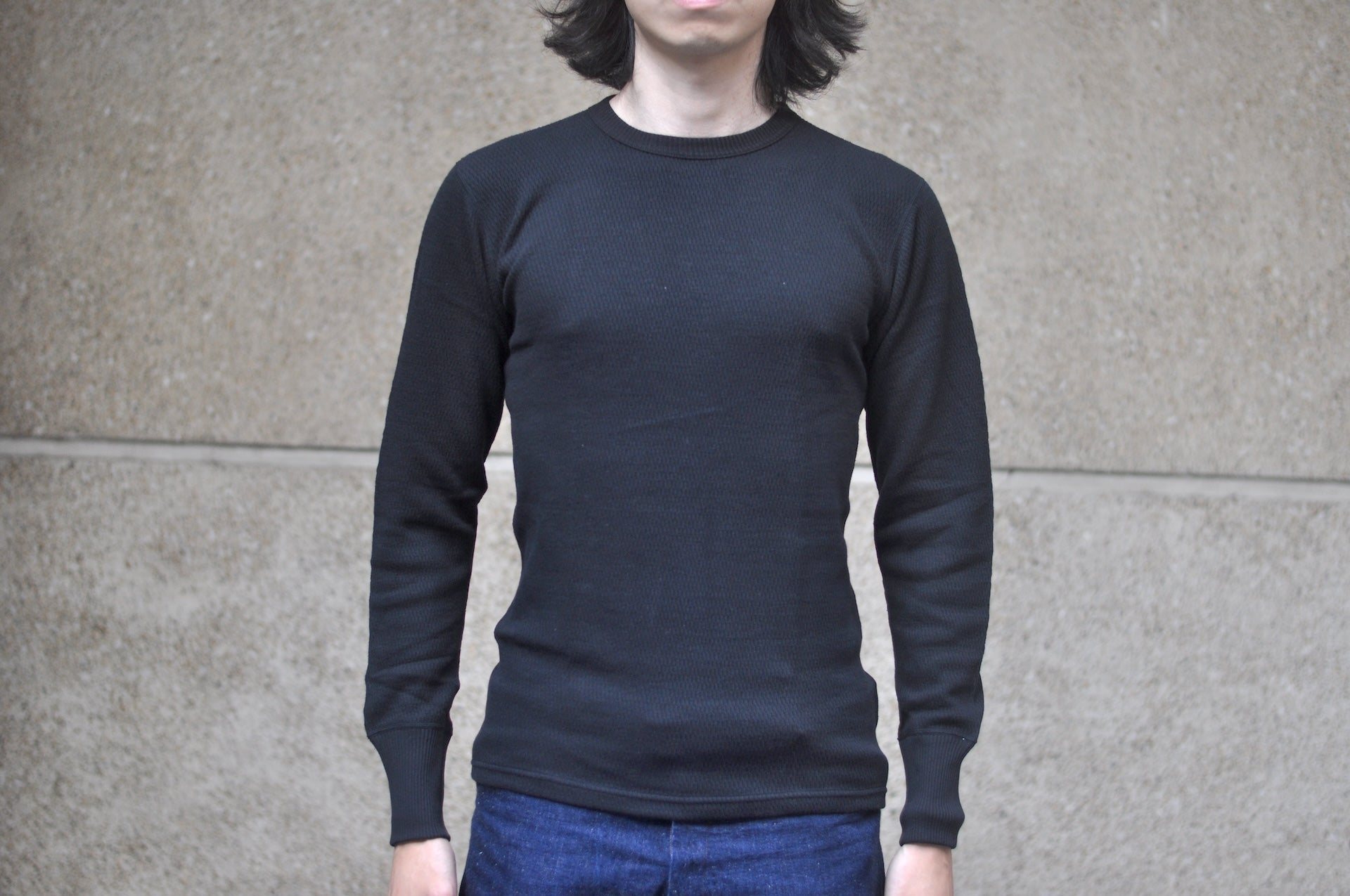 Warehouse Co. "Waffle-Knit" Plain L/S Thermal (Black)