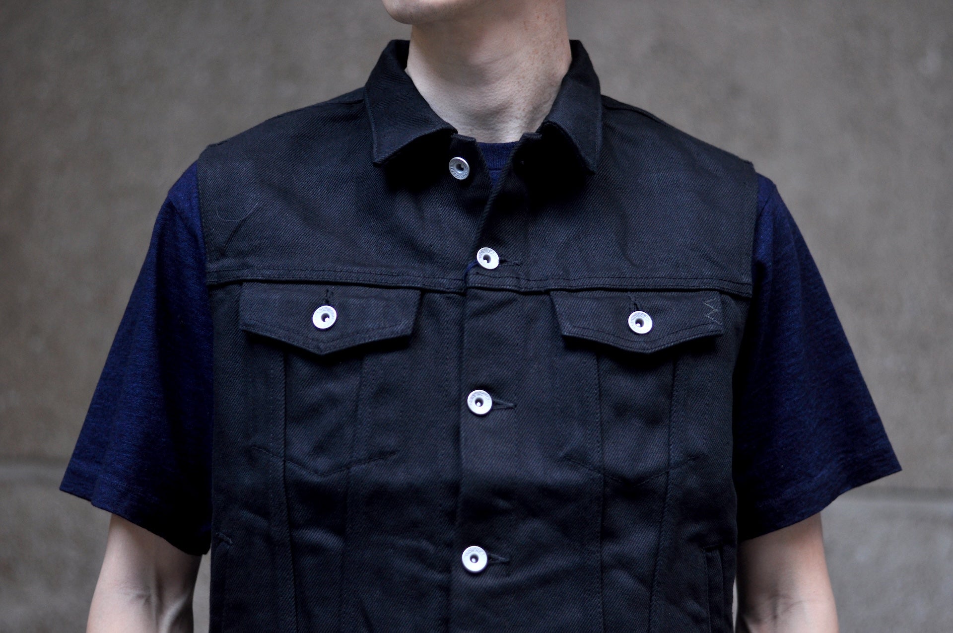 Iron Heart 21oz Selvage Denim Modified Biker Vest (Super Black)