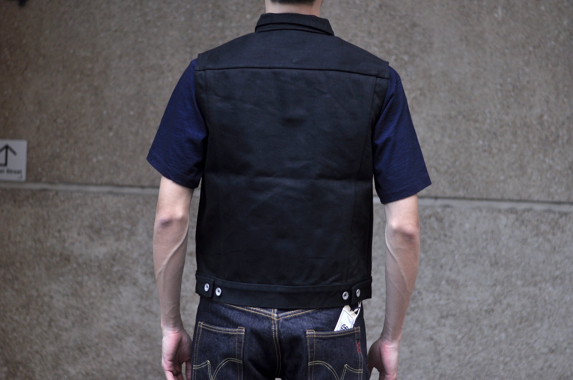 Iron Heart 21oz Selvage Denim Modified Biker Vest (Super Black)
