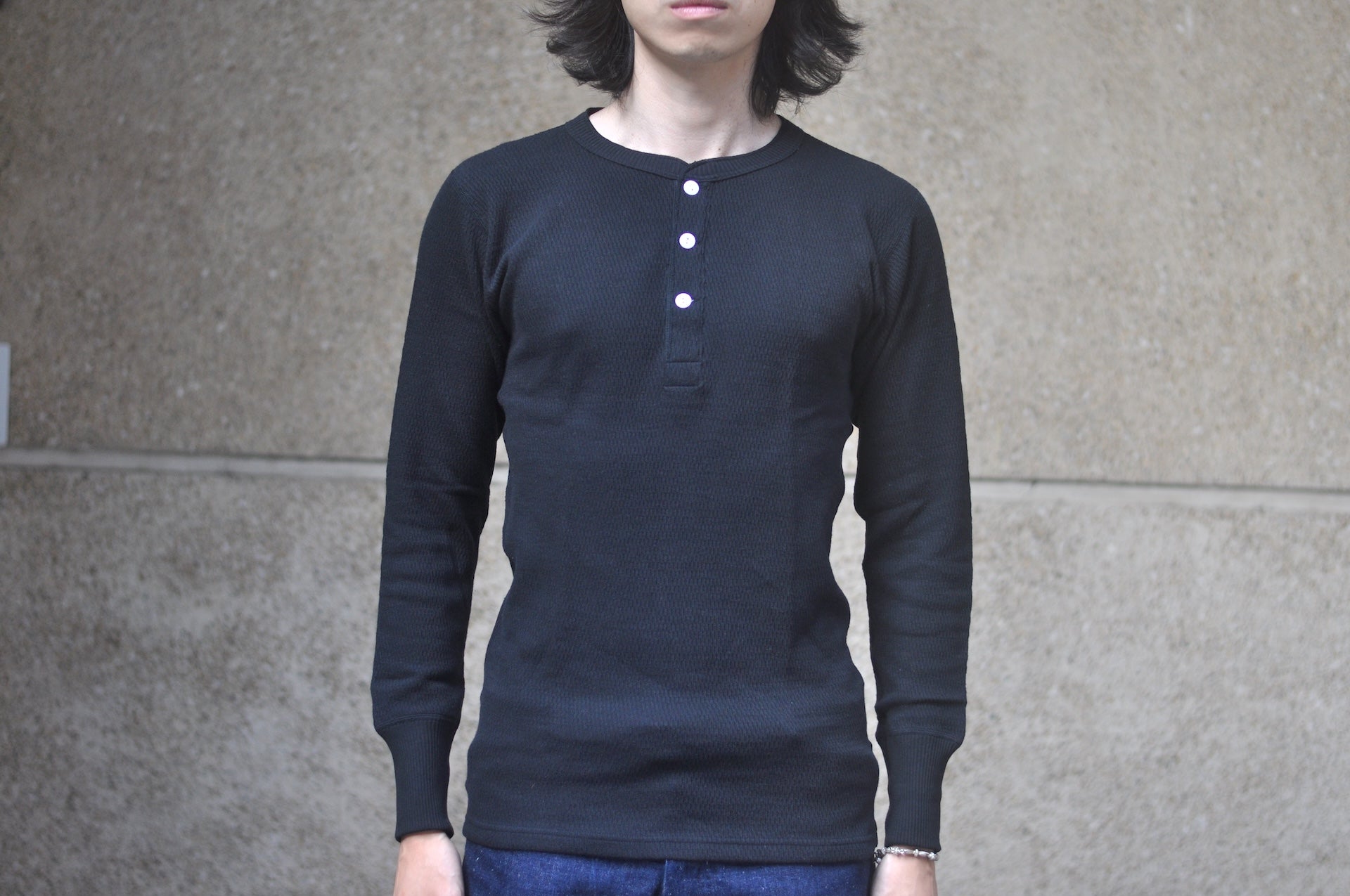 Warehouse Co. "Waffle-Knit" Henley L/S Thermal (Black)