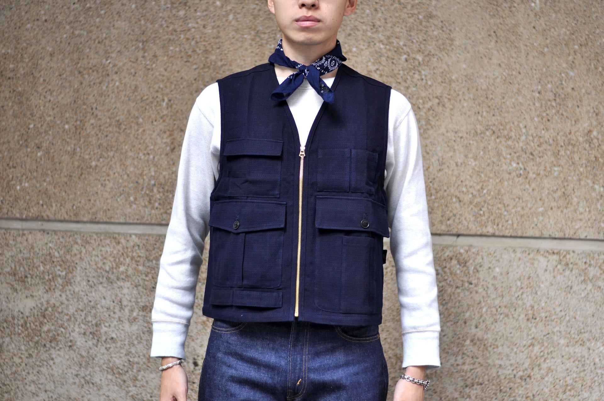 Samurai "Aimadara" Indigo Dyed Dobby Field Vest