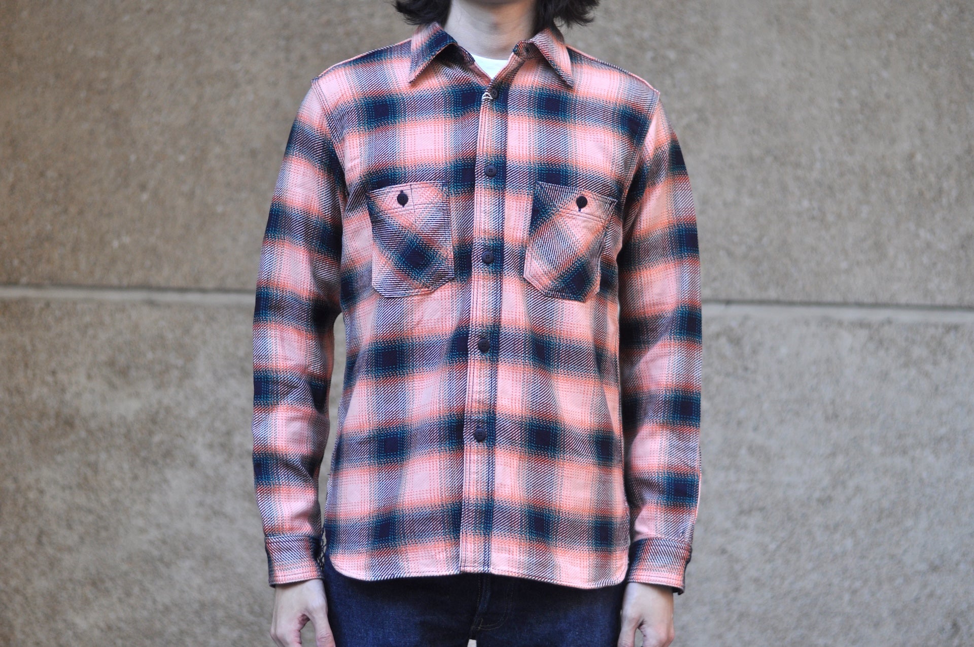 Samurai Indigo Dyed Heavyweight “Oversea Edition” Flannel Workshirt (Pink Salmon)